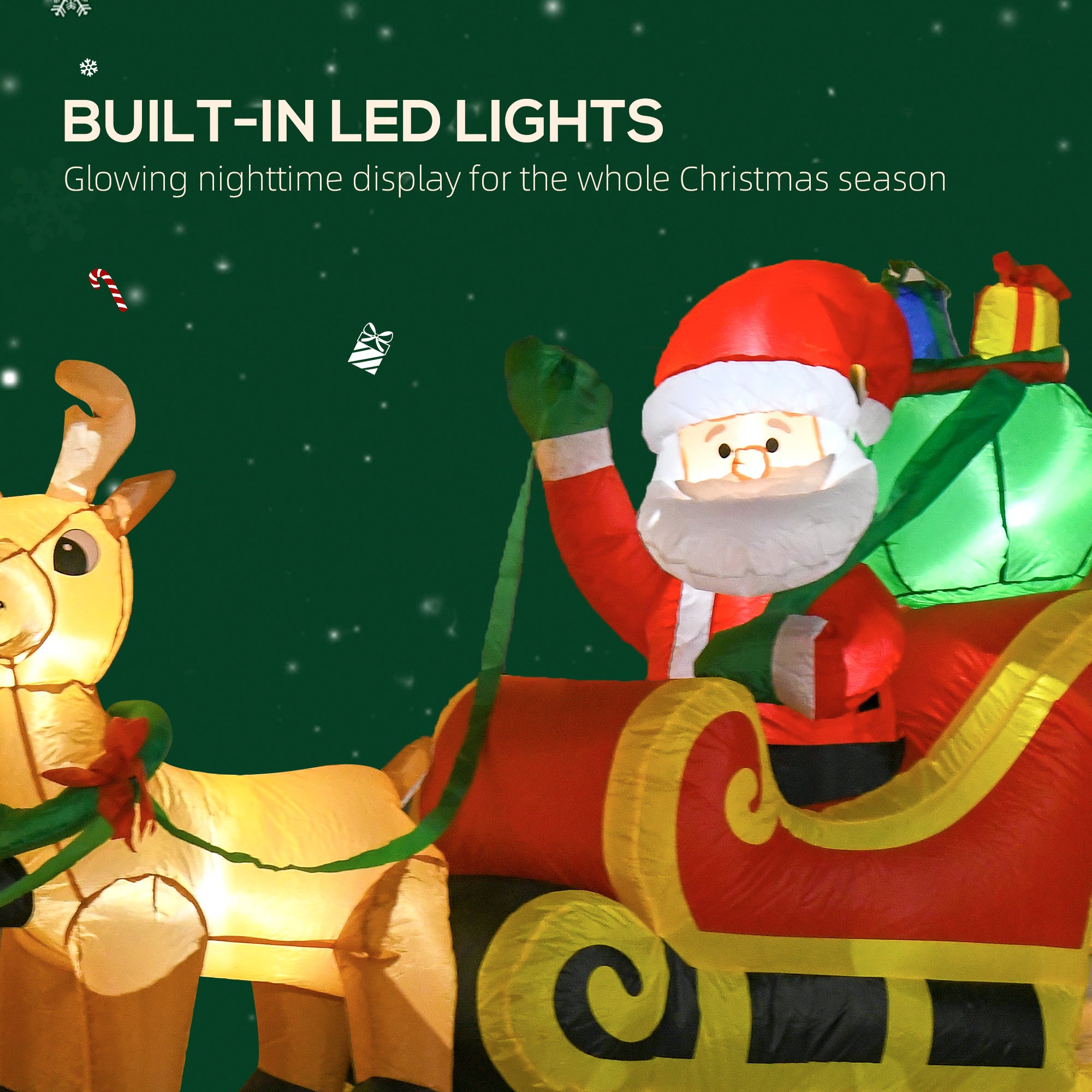 8ft Christmas Inflatables Santa Claus with Sleigh and Reindeer, Outdoor Decoration with LED Lights Display Christmas Inflatables at Gallery Canada