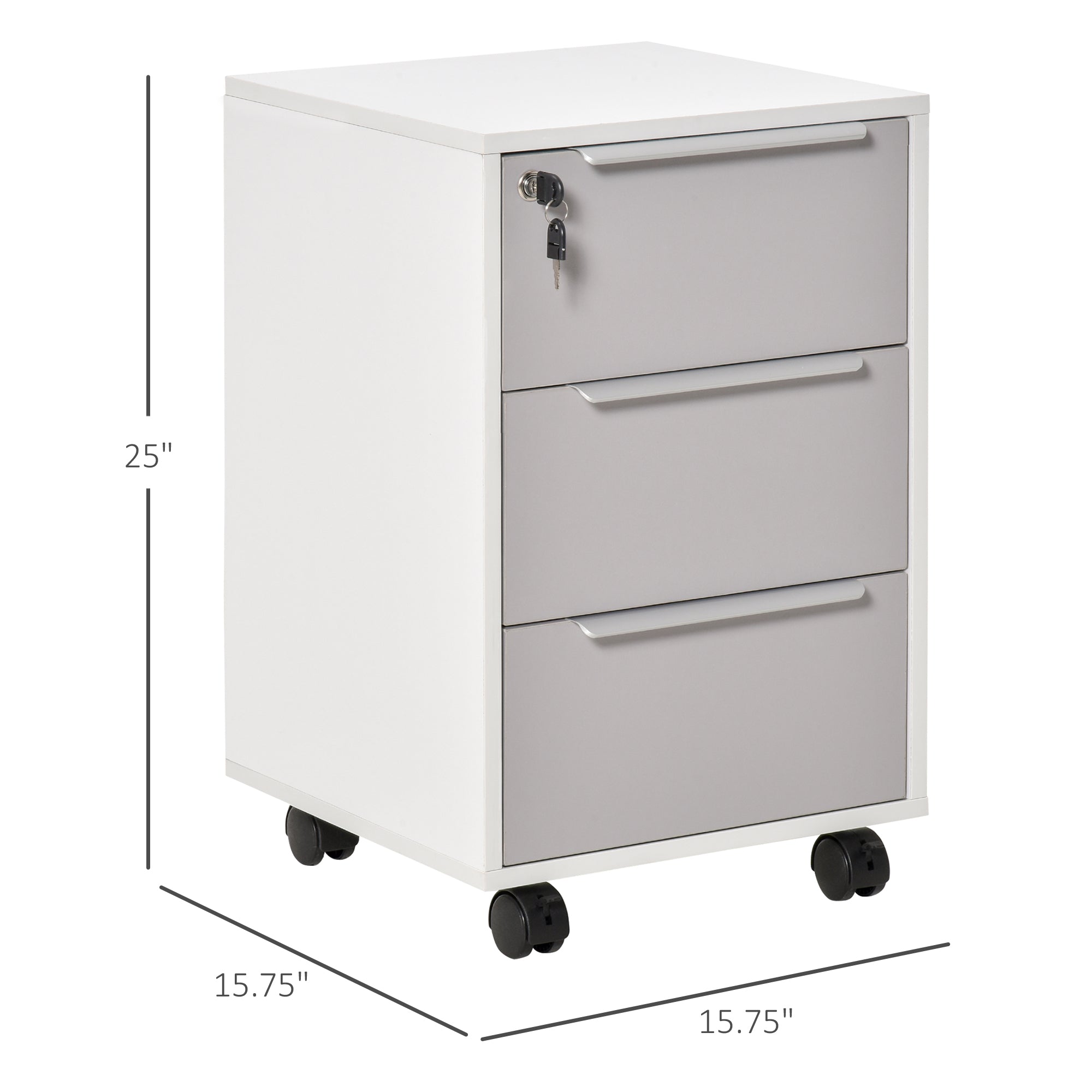 Vertical Filing Cabinet with Lock, 3 Drawer File Cabinet with Wheels, Home Office Organizer, White and Grey Office Cabinets & Cupboards   at Gallery Canada