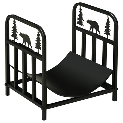 Curved Firewood Rack with Bear and Pine Tree Design, 17 Inch Log Holder Storage Rack with 110 lbs. Capacity, Black Firewood Racks Black  at Gallery Canada