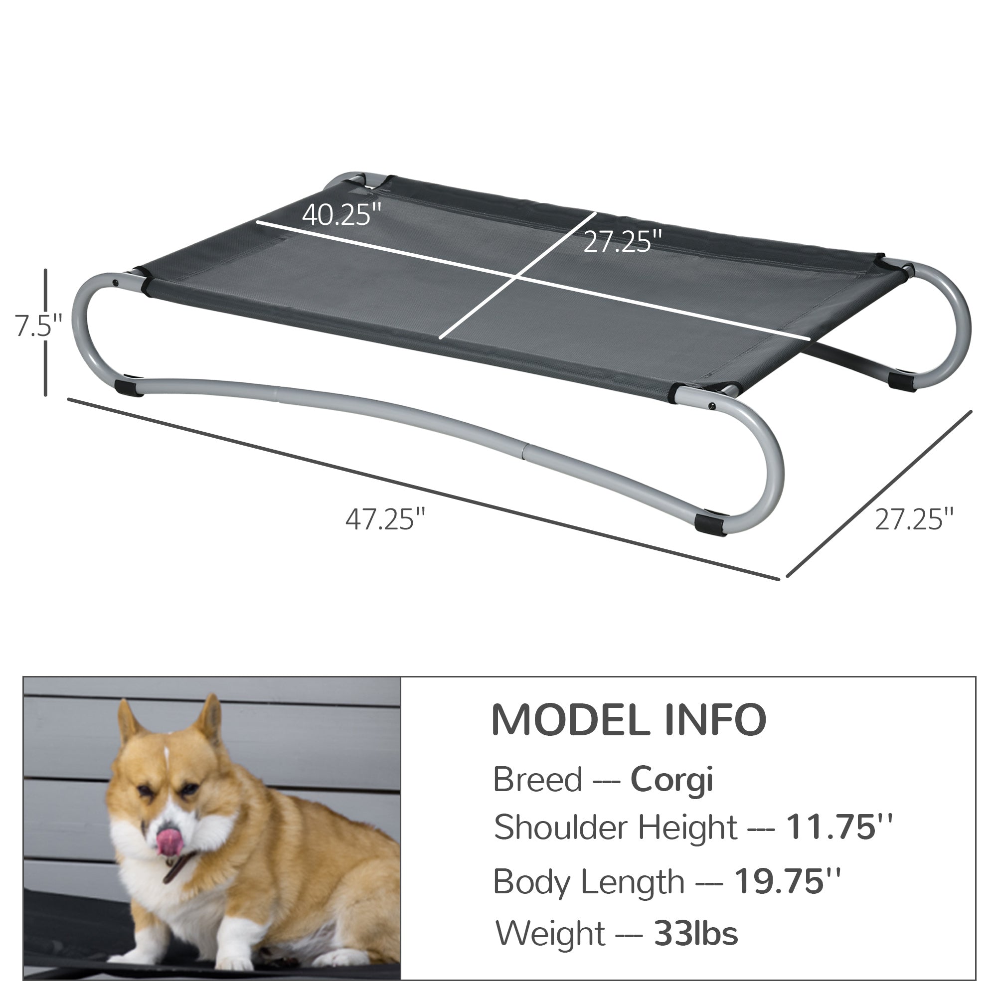 Elevated Dog Bed, Pet Cot, Steel Frame and Breathable Mesh Surface, for Extra Large Dogs, Indoor or Outdoor Use, Grey Elevated Dog Beds Grey  at Gallery Canada