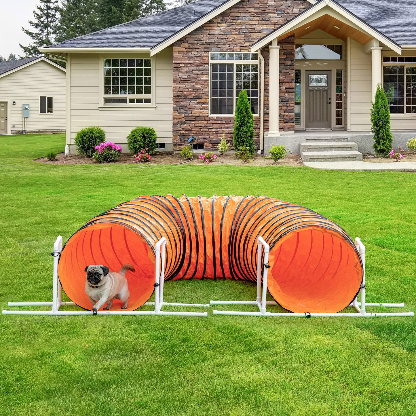 Dog Tunnel, 13 Foot Long, 24" Open Pet Agility Equipment with 2 Support Brackets, Carrying Bag, Orange Dog Agility Training Equipment   at Gallery Canada