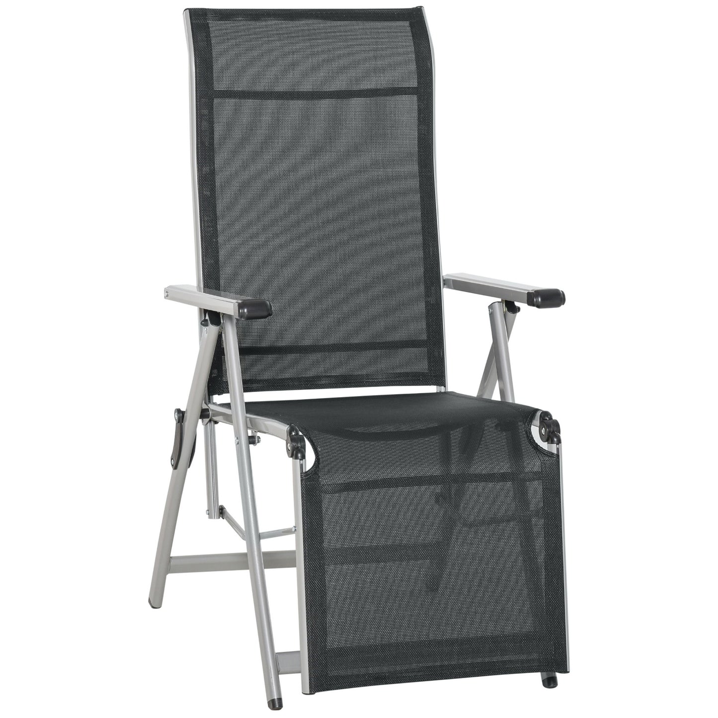 Foldable Lounge Chair with 10-Positions Adjustable Backrest &; Footrest for Deck, Backyard, Beach, Porch, Black Lounger Chairs   at Gallery Canada