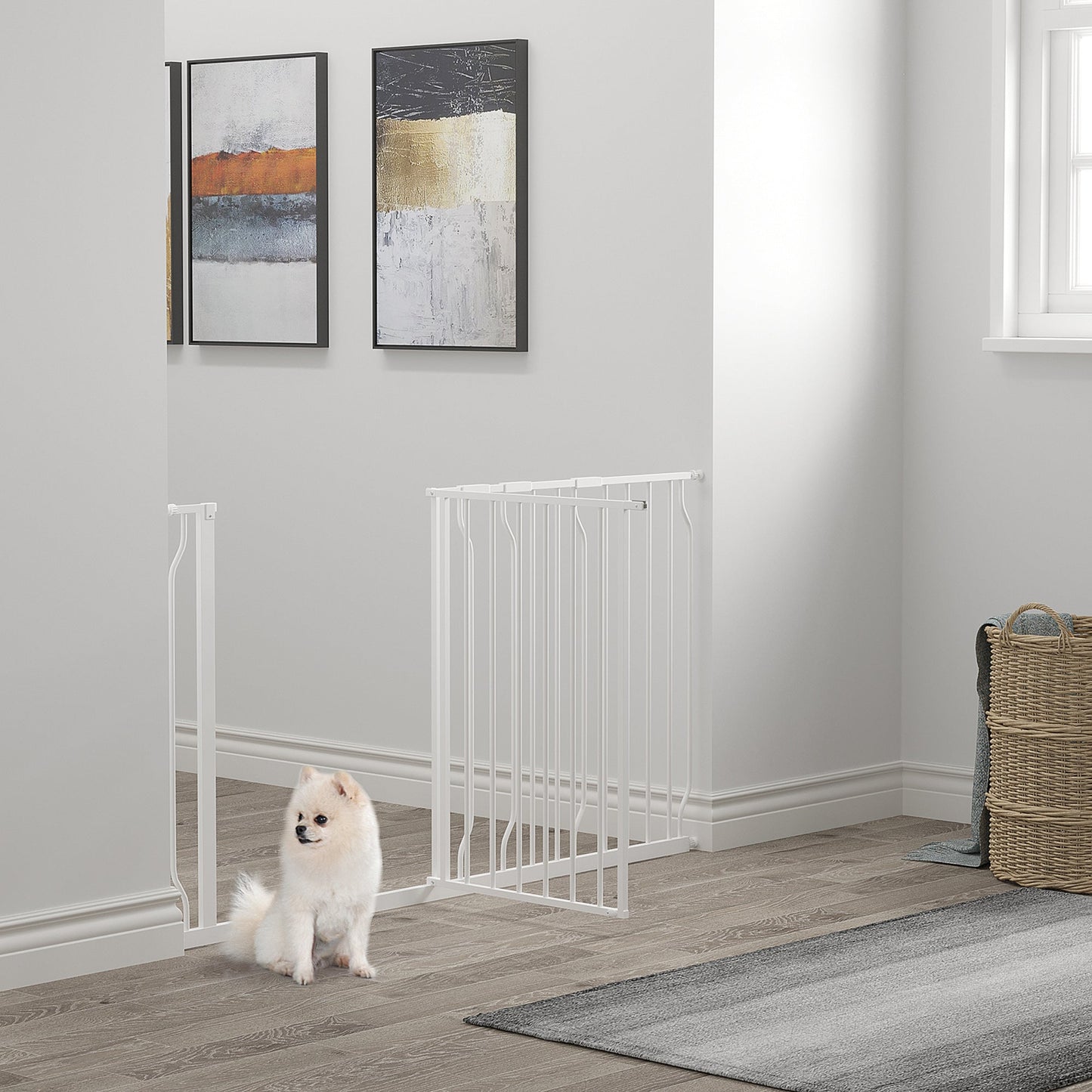 30"- 57" Extra Wide Dog Gate with Door, Double Locking System, Easy Install Pet Gate for Stairs, Hallways, and Doorways, White Houses, Kennels & Pens   at Gallery Canada