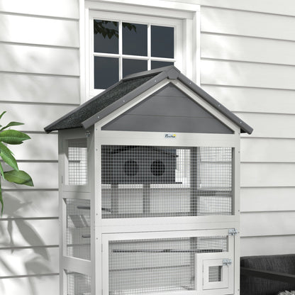 Wooden Bird Cage with Perches, Bird House, Ladder, Slide-Out Tray for Finches, Parakeets, Small Birds, Grey Bird Cages   at Gallery Canada