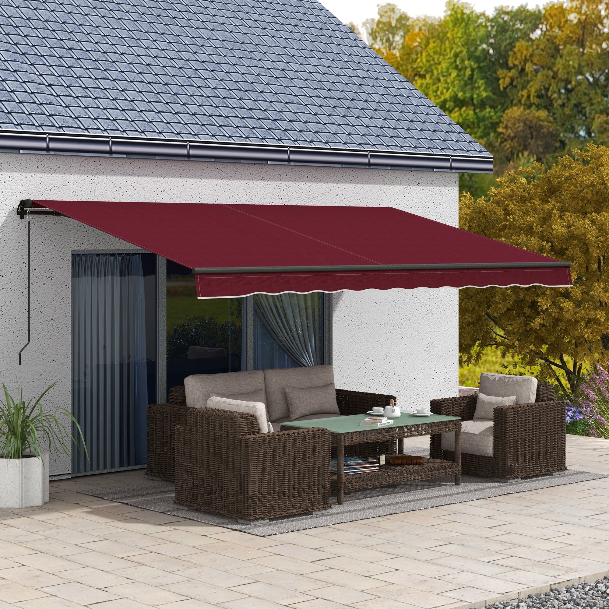 15' x 10' Retractable Awning, 280gsm UV Resistant Sunshade Shelter, for Deck, Balcony, Yard, Wine Red Window Awnings at Gallery Canada