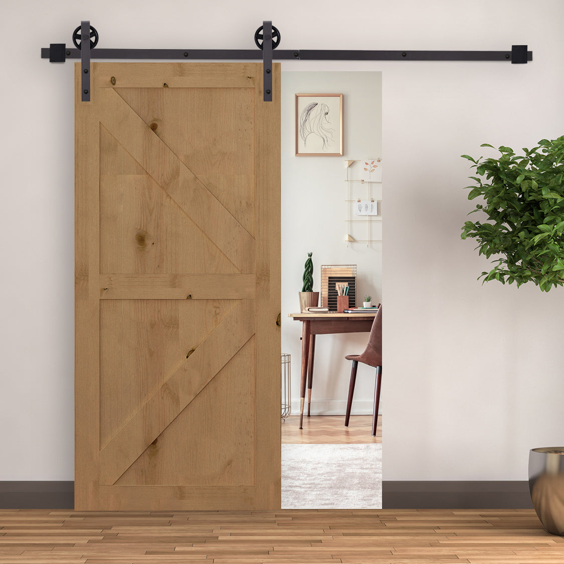 6FT Sliding Barn Door Track Kit, Heavy Duty Barn Door Hardware Kit, Fit 36" Wide Door Panel (J Shape), Deep Coffee Door Hardware Deep Coffee  at Gallery Canada