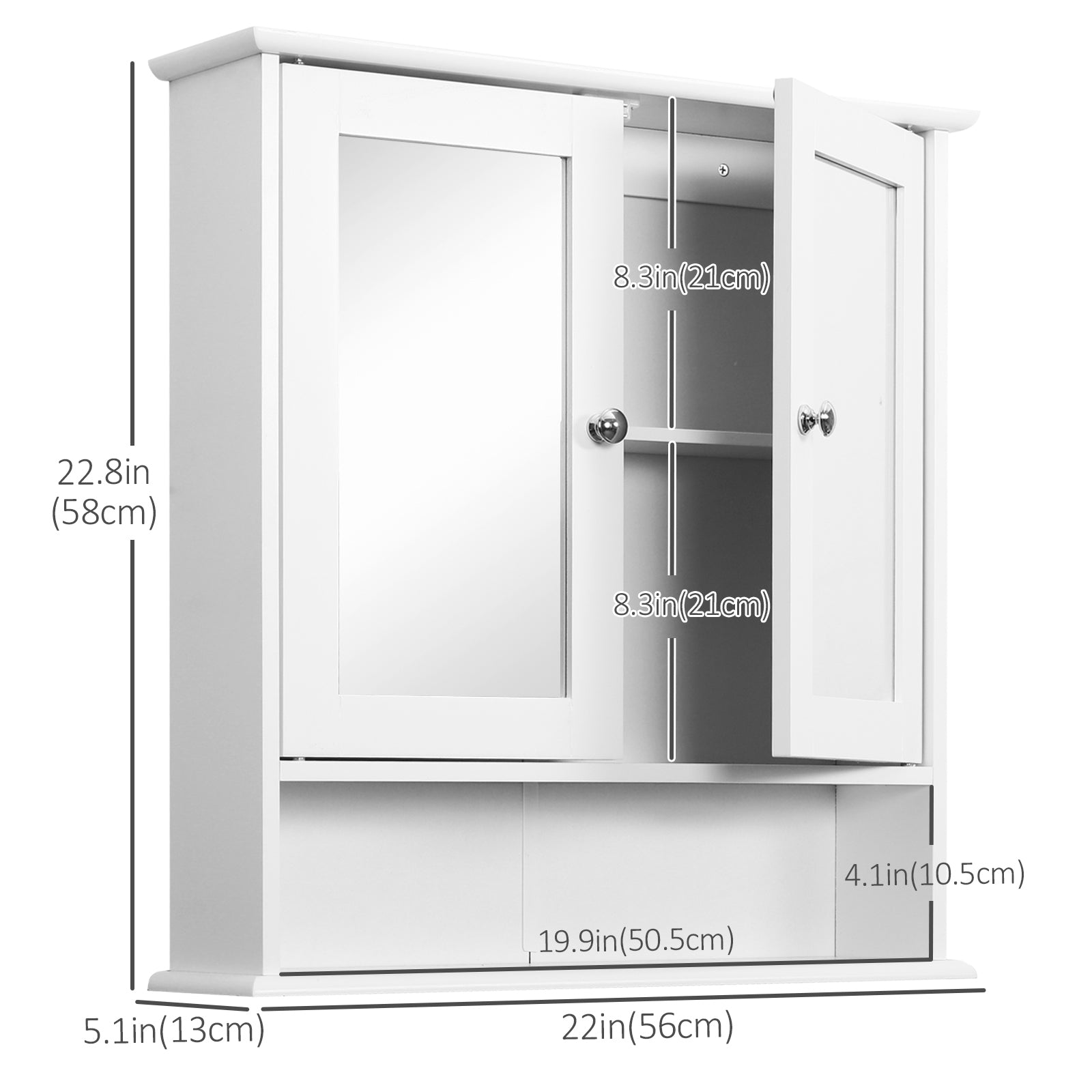Medicine Cabinet, Wall-Mounted Bathroom Mirror Cabinet with Double Doors, Open Shelf, and Adjustable Shelf, Modern Bathroom Wall Cabinet, White Mirror Medicine Cabinets at Gallery Canada