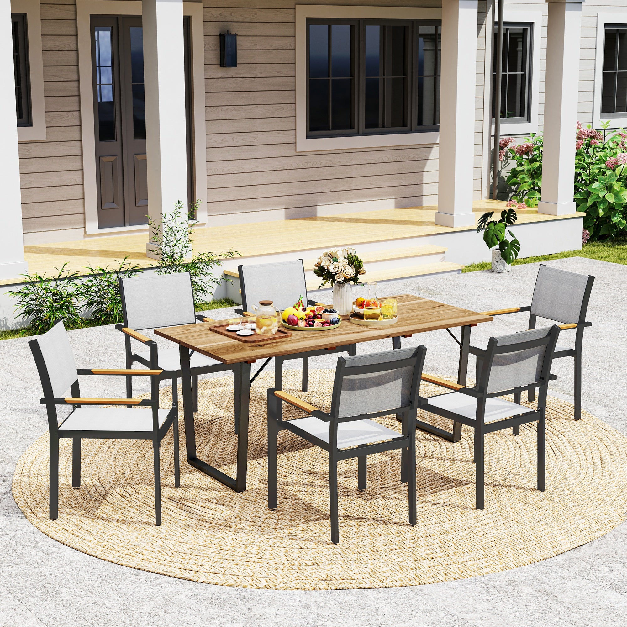 Wooden Outdoor Dining Table for 6 with 2