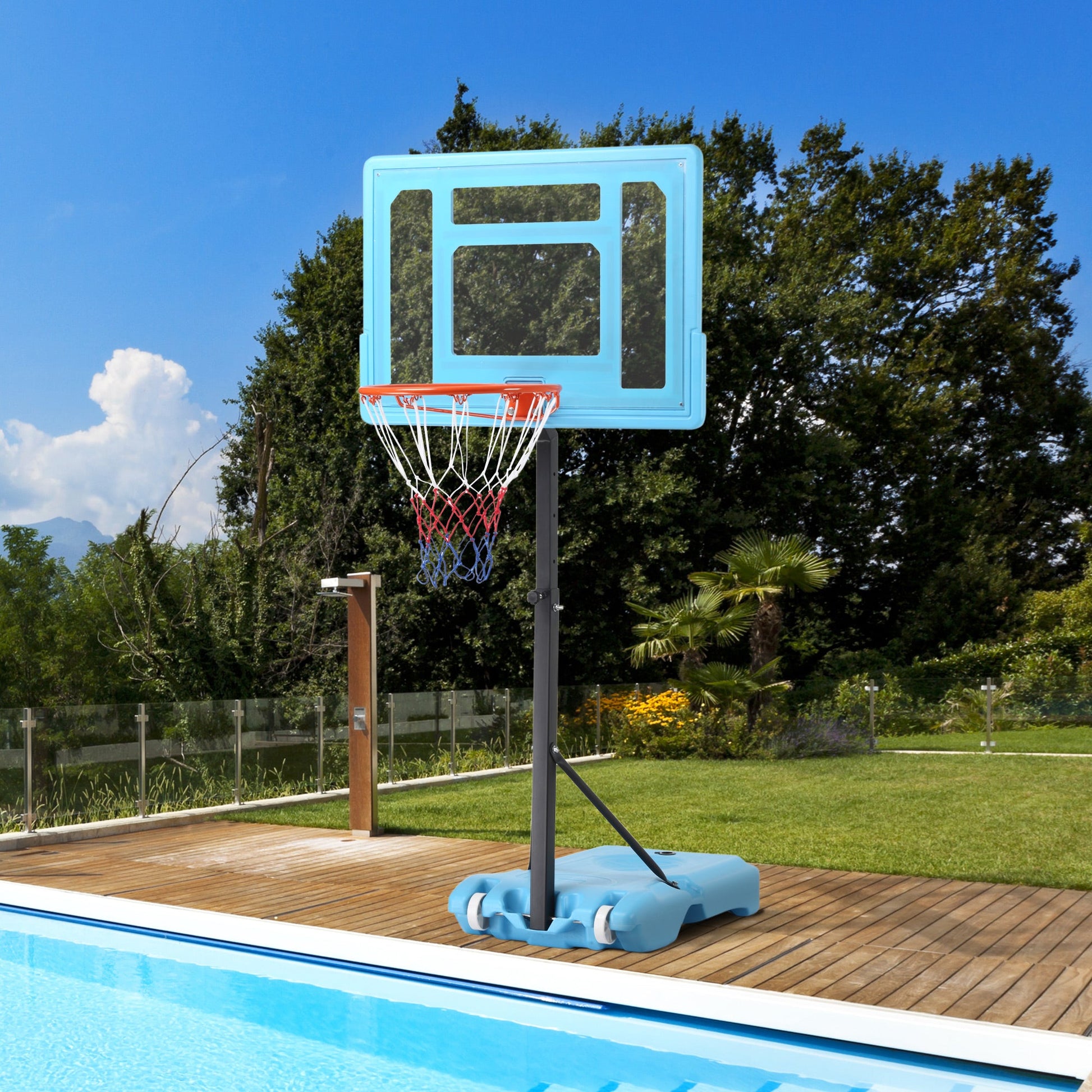 Adjustable Poolside Basketball Hoop Stand with Fillable Base, 36.5"-48.5" Height, Blue Basketball   at Gallery Canada