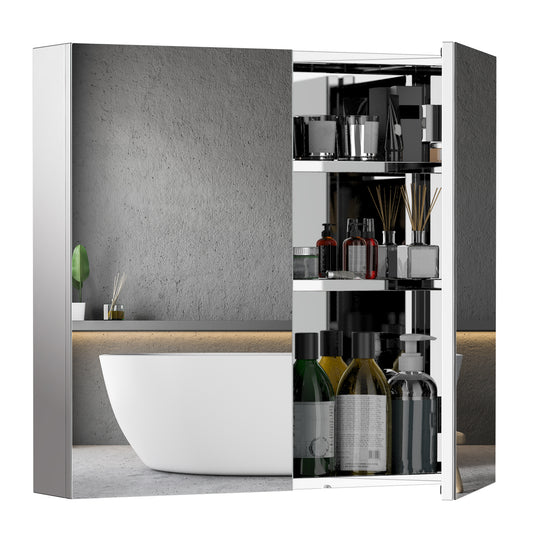 Wall Mounted Mirror Cabinet, Bathroom Medicine Cabinet with Mirror, 2 Doors and 3-tier Shelving, Silver Mirror Medicine Cabinets   at Gallery Canada