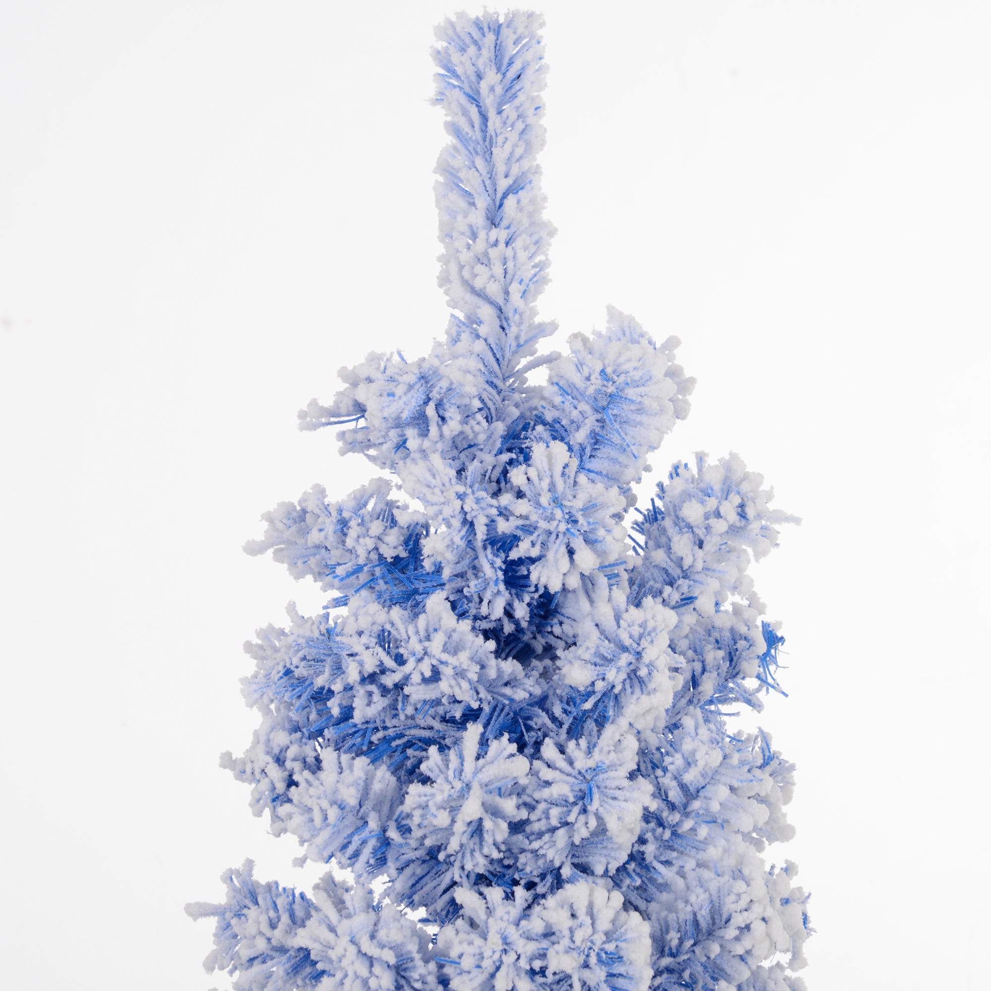 7.5ft Flocked Christmas Tree, Pencil Christmas Tree with Realistic Branch Tips, Folding Metal Stand, Blue Pencil Christmas Trees   at Gallery Canada