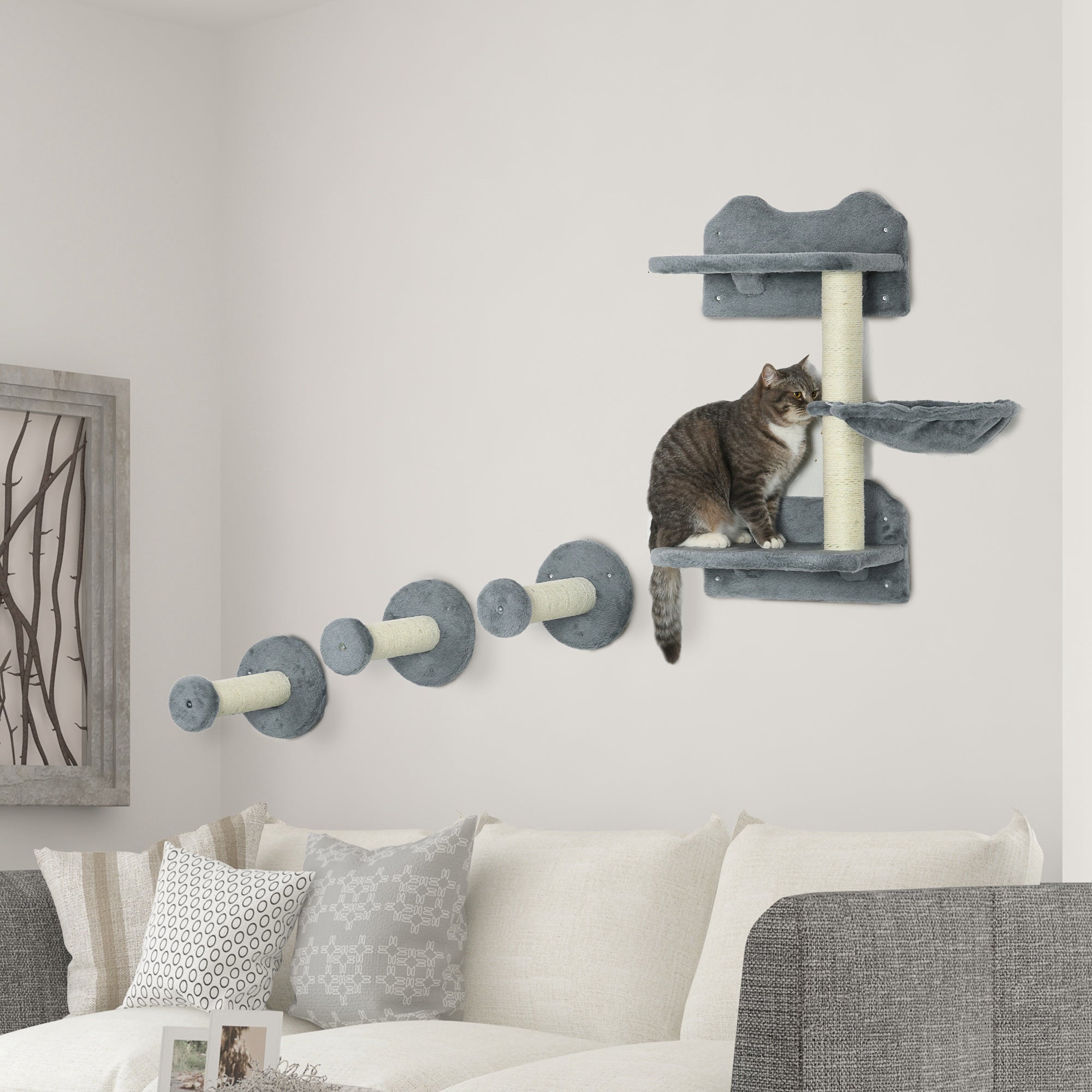 4Pcs Cat Wall Shelf with Scratching Posts, Hammock, Steps, Platforms, Cat Shelves for Relaxing, Sleeping, Jumping, Cat Wall Climber for Indoor Cats, Grey Cat Climbing Wall at Gallery Canada
