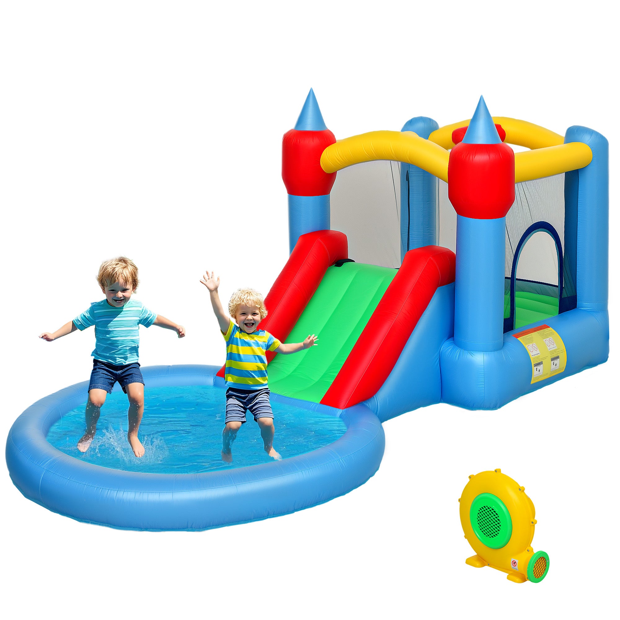 4 in 1 Inflatable Bounce House with Slide, Basketball Hoop, Ball Pit, Blower, Storage Bag, 163
