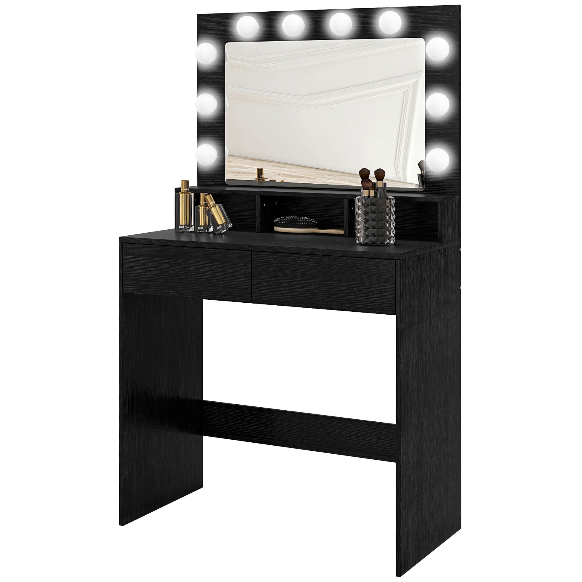 Vanity Table, Makeup Dressing Table with LED Lighting Mirror, Drawers, for Bedroom, Black Dressing & Vanity Tables   at Gallery Canada