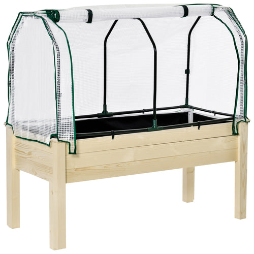 Elevated Wood Planter Box with PE Greenhouse Cover for Herbs & Veggies, Natural