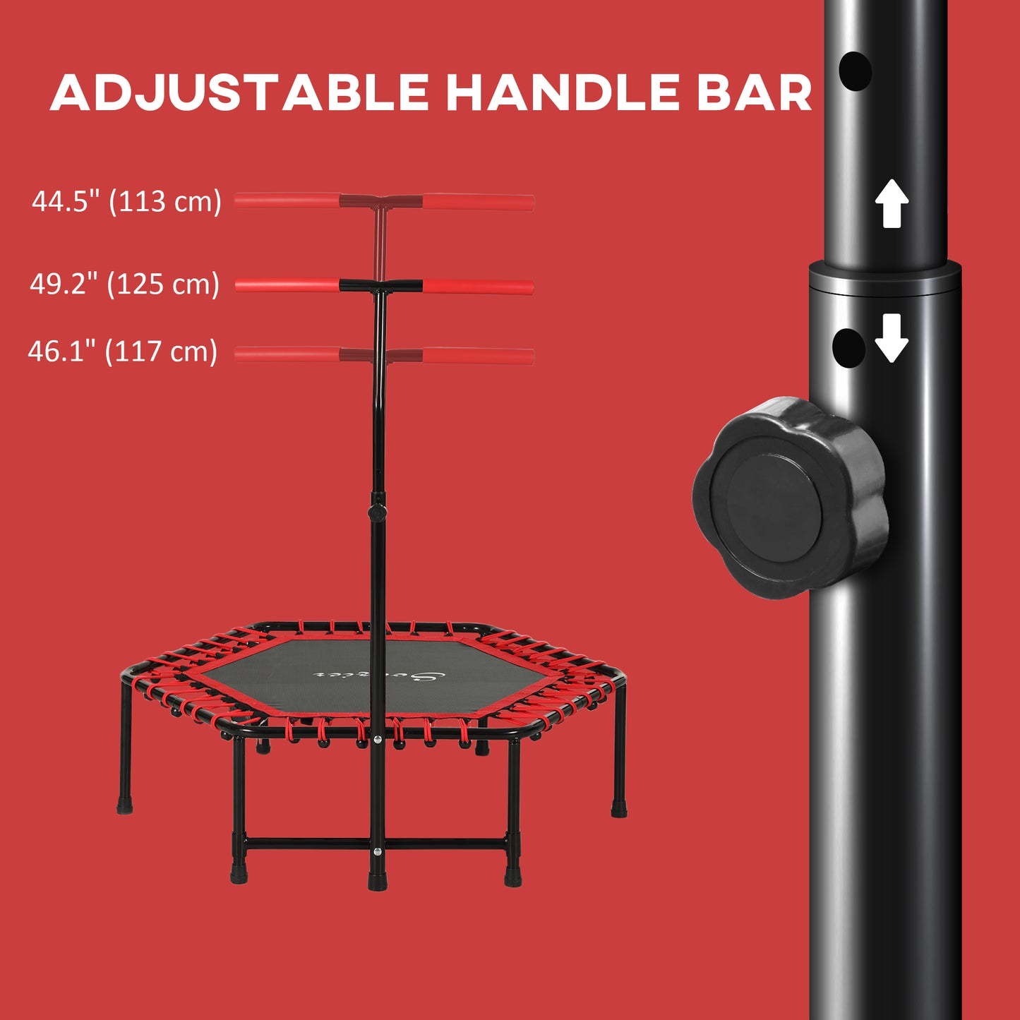 45" Rebounder Trampoline for Adult, Quiet Bungee Rebounder with LED Lights and Adjustable Handle, Red Trampolines   at Gallery Canada