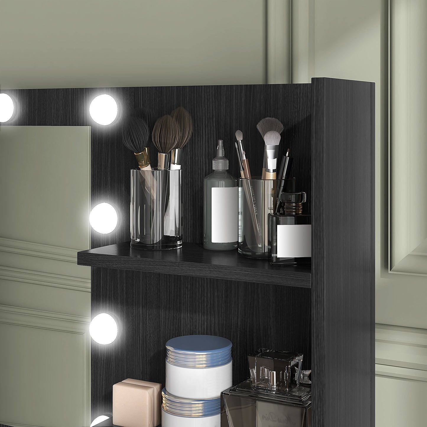 Illuminated Dressing Table, LED Vanity Table with Mirror, 3 Drawers and Storage Shelves for Bedroom, Black Dressing & Vanity Tables   at Gallery Canada