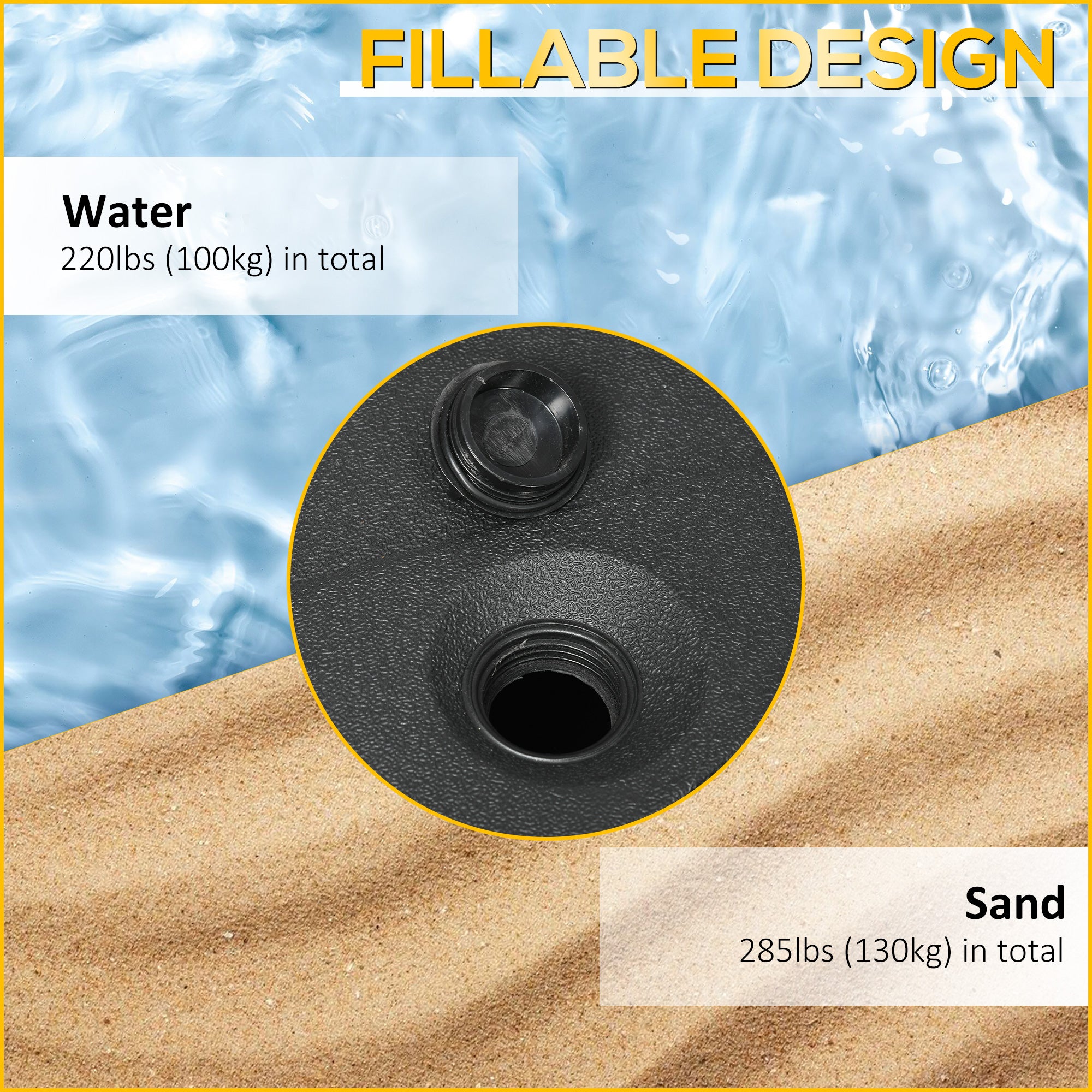 Fillable Cantilever Patio Umbrella Base with Wheels, Heavy-duty Offset Umbrella Weights with Spouts and Cross Base, 285lbs Sand or 220lbs Water Filled, Black Umbrella Bases at Gallery Canada