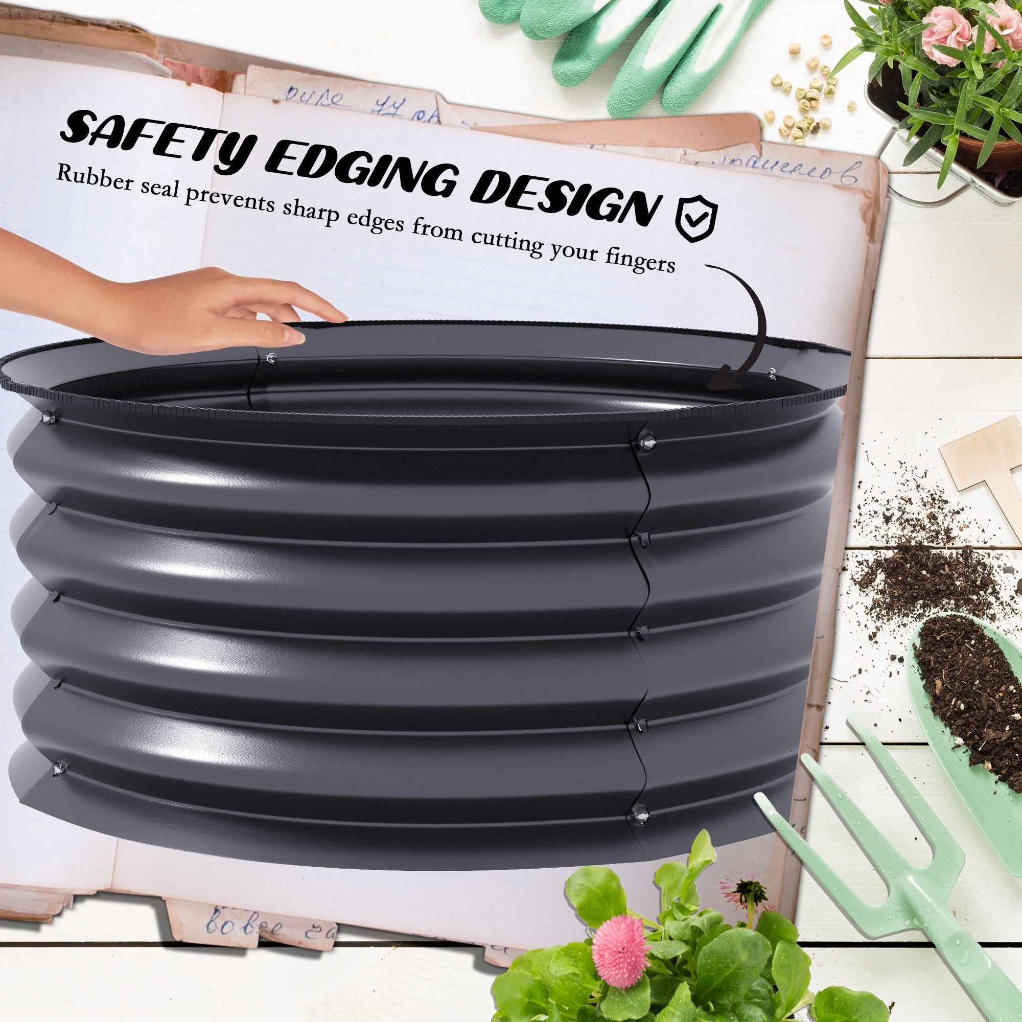 Set of 2 Raised Garden Bed, Metal Planter Box with Safety Edging, Easy-to-assemble Stock Tank, Dark Grey Raised Garden Beds at Gallery Canada