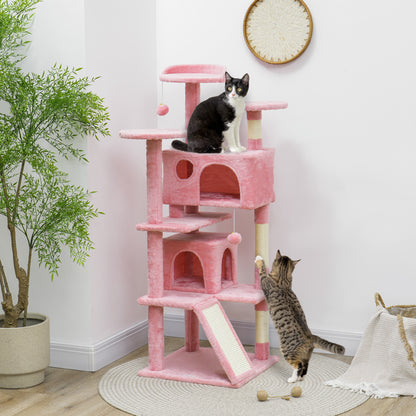 54" Cat Tree, Multi-Level Cat Tower with Scratching Posts, Cat Condos, Bed, Platforms, Ramp, Toy Ball, Pink Cat Towers   at Gallery Canada