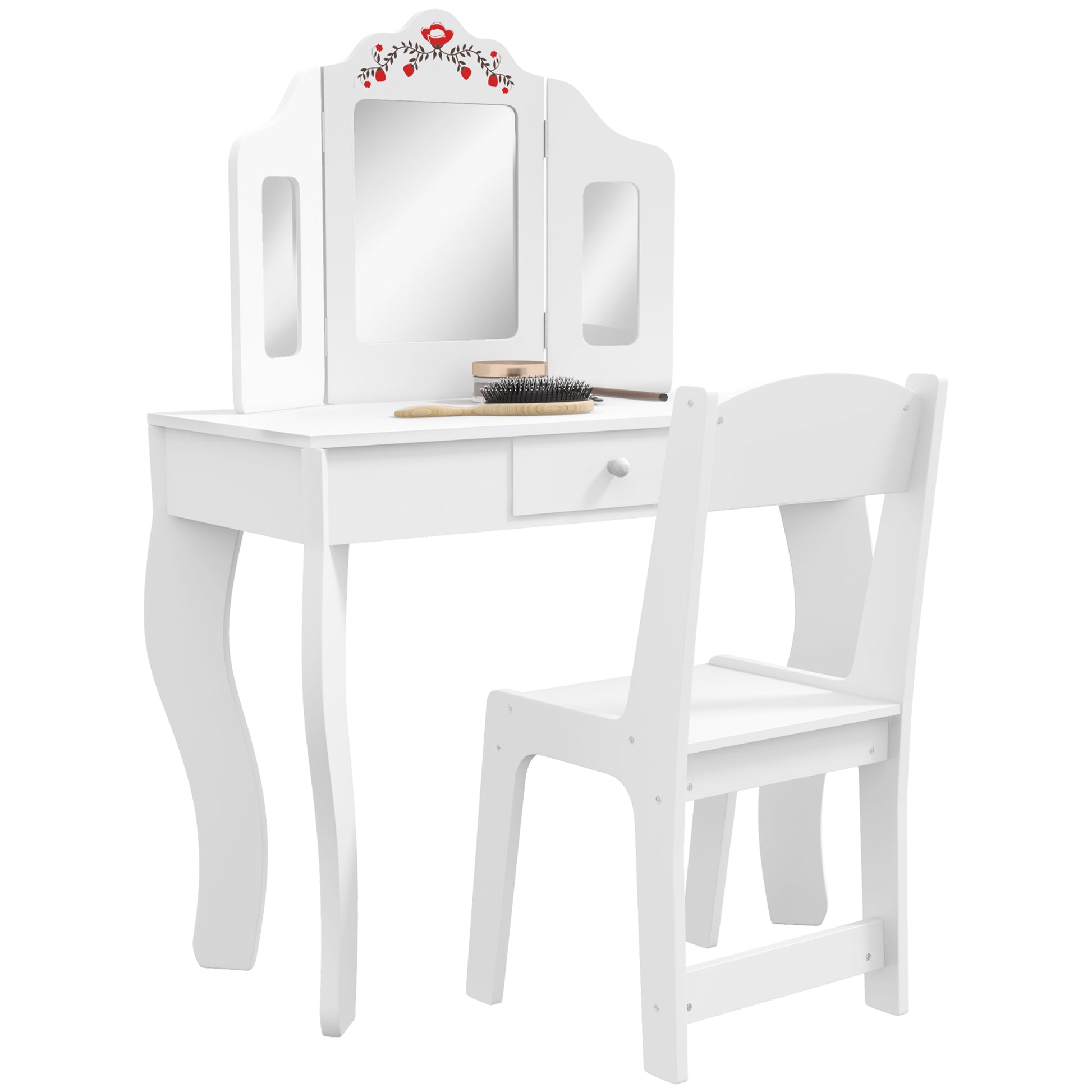 Kids Vanity Set, Dual-Use Dressing Table with Removable Tri-Folding Mirror and Drawer, for Ages 3-8, White Toy Vanity   at Gallery Canada