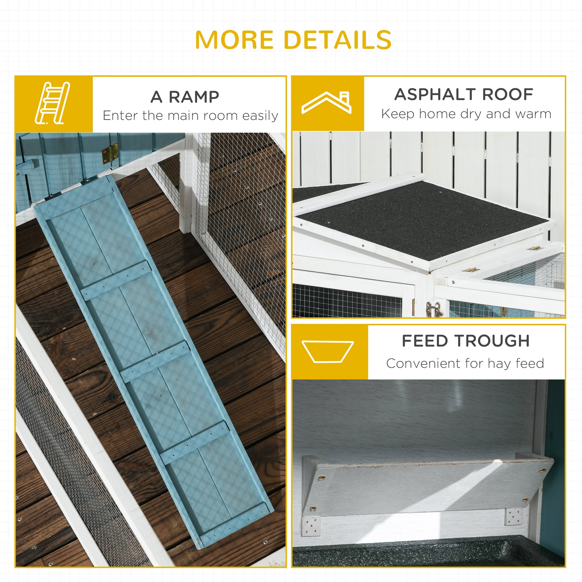 Wooden Rabbit Hutch Guinea Pig House with Removable Tray, Openable Roof, Trough, Run for Tortoises and Ferrets, Blue Rabbit Hutch   at Gallery Canada