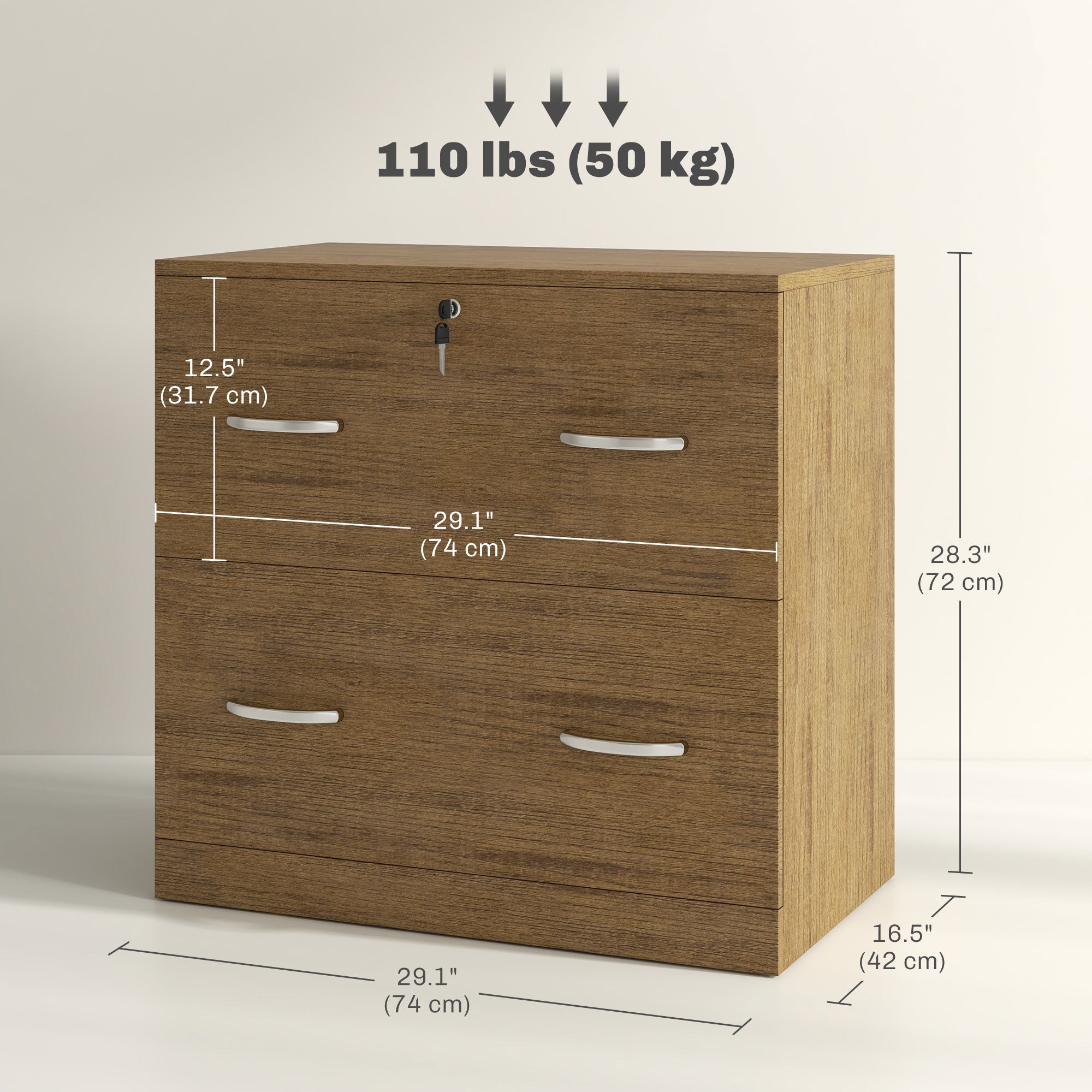 2 Drawer File Cabinet with Lock, Office Filing Cabinet, Hanging Bar for Letter Size, Home Office, Light Brown Office Cabinets & Cupboards at Gallery Canada