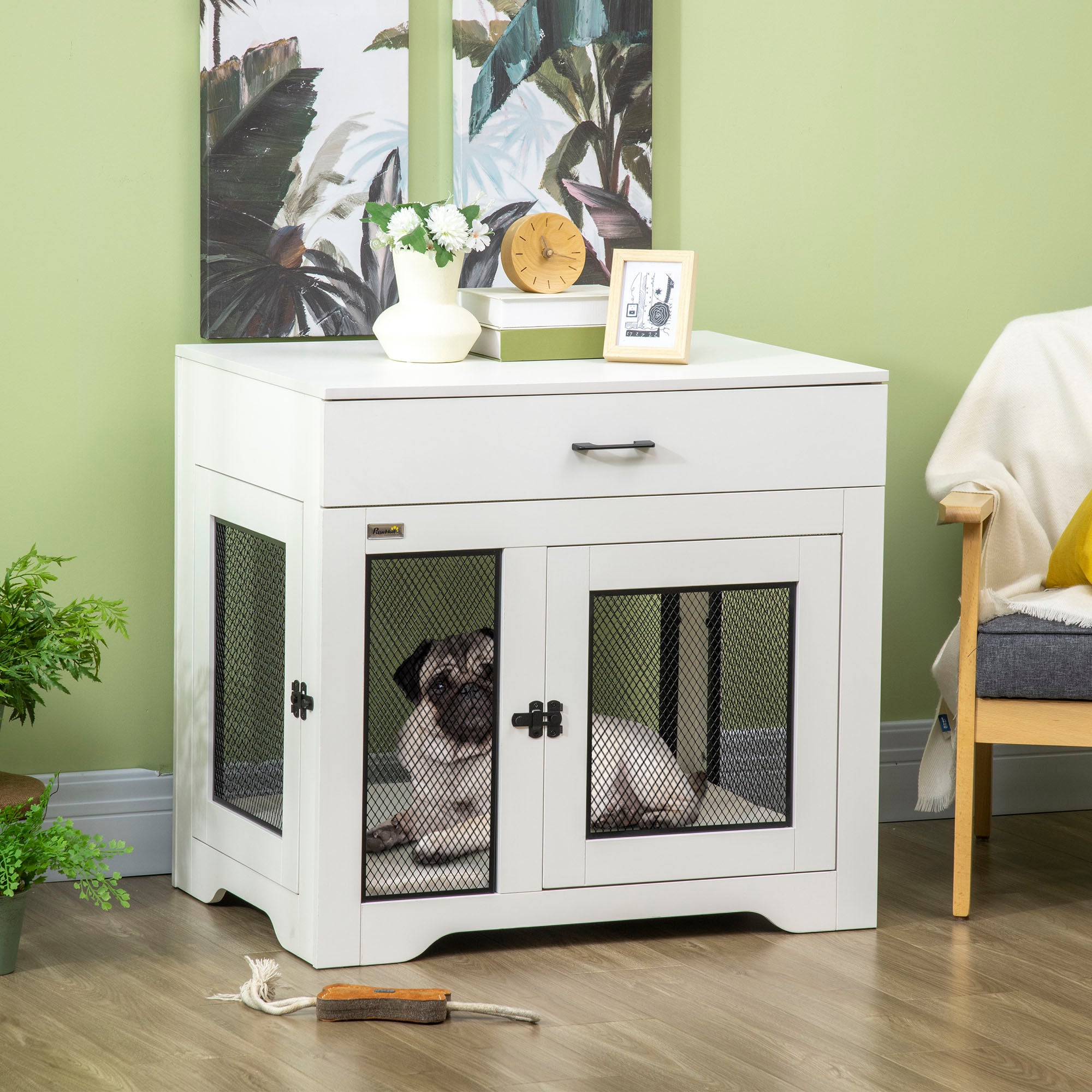 Dog Crate Furniture with Cushion, 2 Doors, Storage, Dog Kennel End Table for Small Medium Dogs, White Houses, Kennels & Pens at Gallery Canada