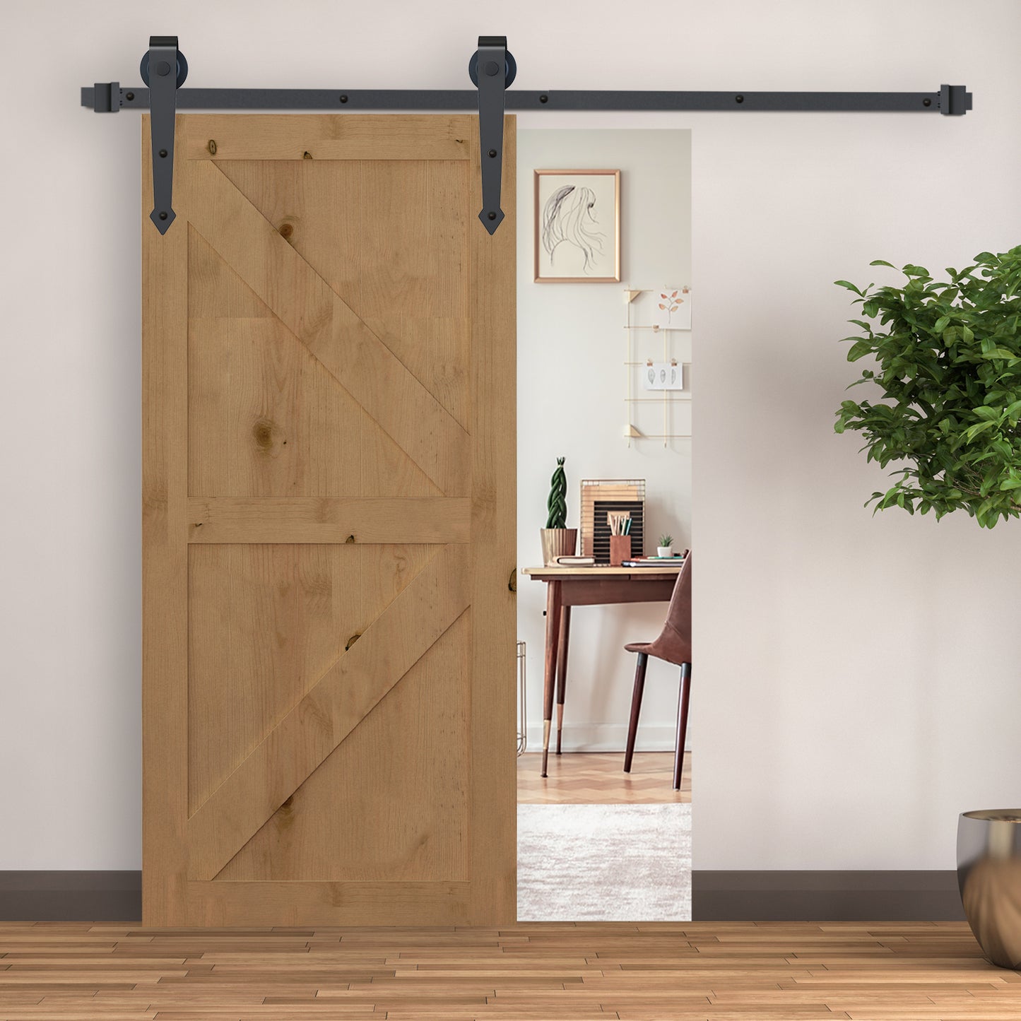 6.6FT Sliding Barn Door Track Kit, Heavy Duty Barn Door Hardware Kit, Fit 39" Wide Door Panel (J Shape Hanger), Brown Door Hardware Brown  at Gallery Canada