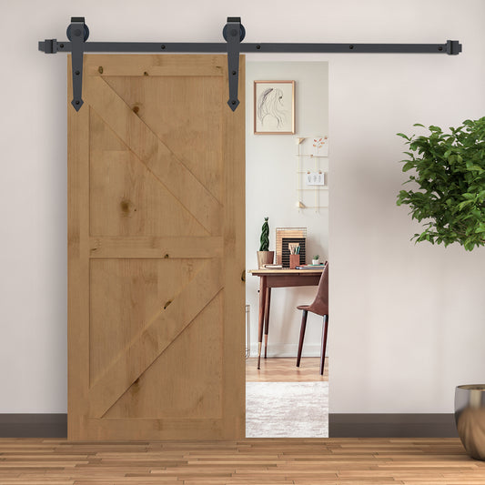 6.6FT Sliding Barn Door Track Kit, Heavy Duty Barn Door Hardware Kit, Fit 39" Wide Door Panel (J Shape Hanger), Brown Door Hardware   at Gallery Canada