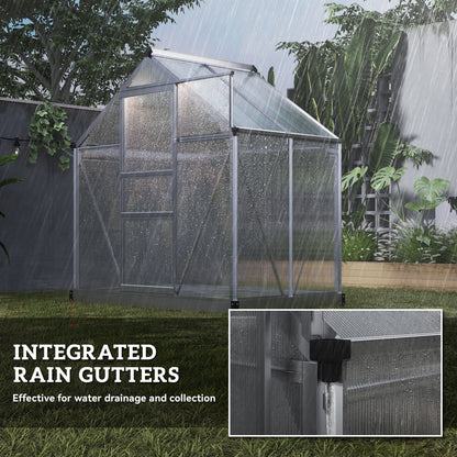 6' x 4' x 6.6' Polycarbonate Greenhouse, Walk-In Green House Kit Garden, Plants Grow, Galvanized Sheet Aluminum Frame with Rain Gutter, Vent and Sliding Door, Silver Walk In Greenhouses at Gallery Canada