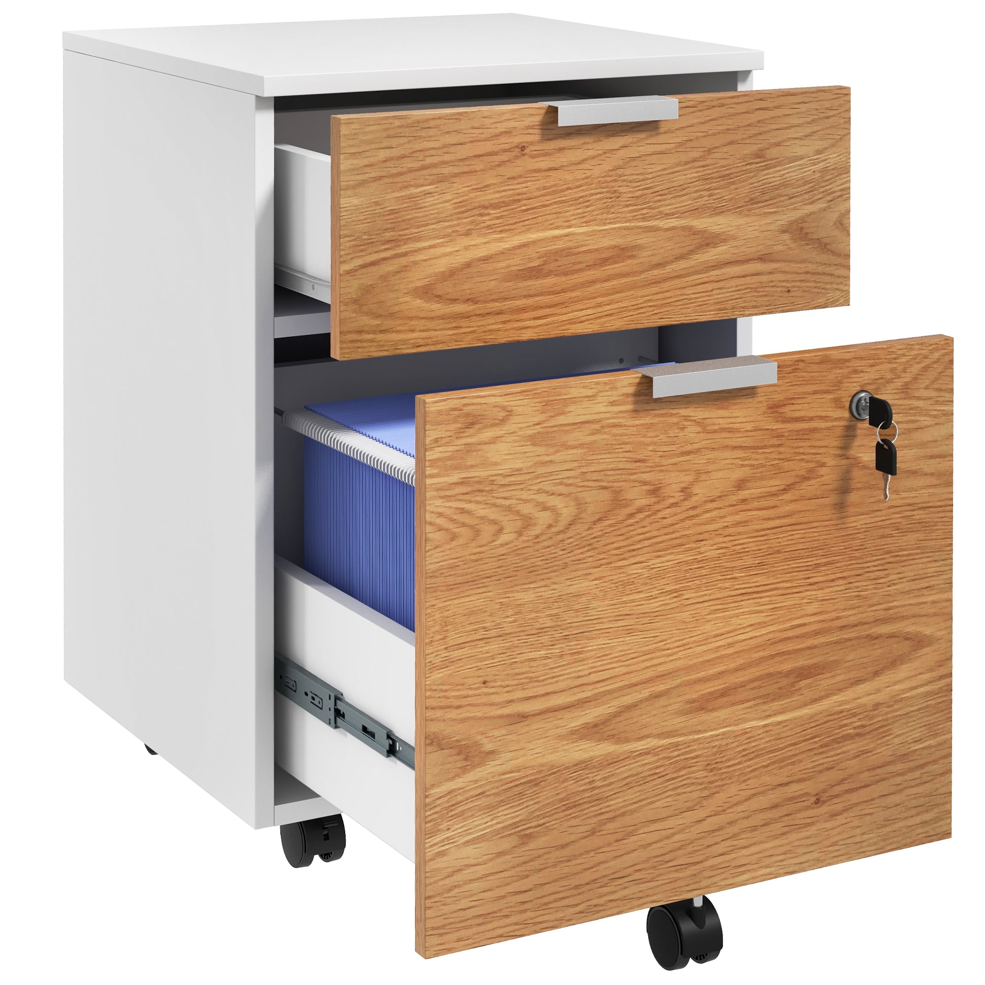 2 Drawer Small Filing Cabinet Lockable Office Storage Cabinet with Hanging Bars for A4 Letter White Nature Wood Office Cabinets & Cupboards   at Gallery Canada