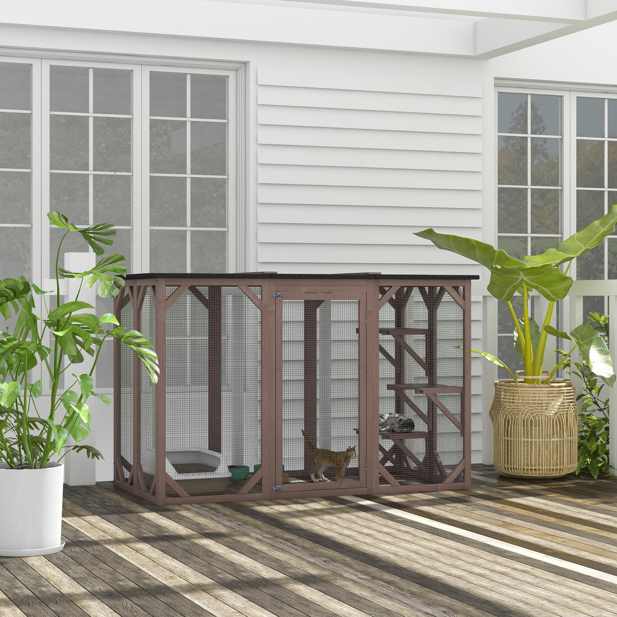 Cat Cage Indoor Catio Outdoor Cat Enclosure Pet House Small Animal Hutch for Rabbit, Kitten, Crate Kennel with Waterproof Roof, Multi-Level Platforms, Lock, Camel Outdoor Cat Enclosures at Gallery Canada
