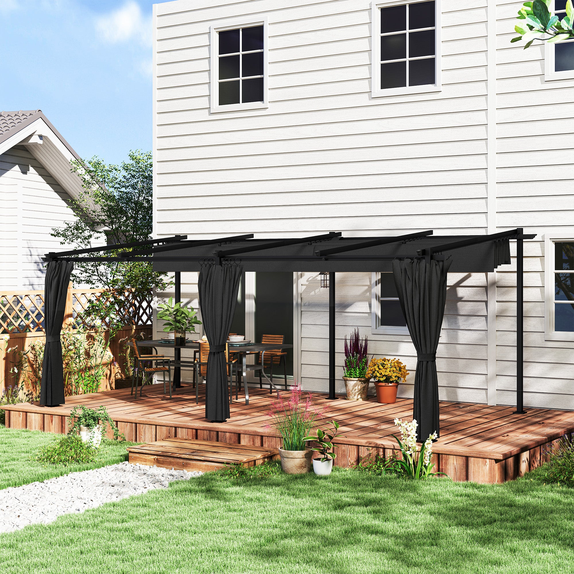 10' x 20' Metal Retractable Pergola Canopy with Sidewalls, Outdoor Gazebo UPF30+ Sun Shade Shelter for Garden, Deck Pergolas at Gallery Canada