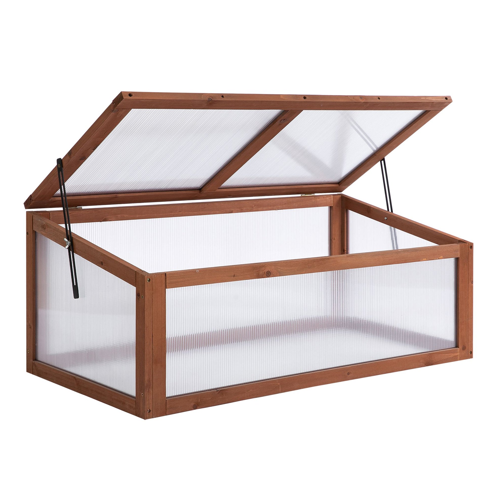 39" x 26" x 16" Wooden Cold Frame with Openable and Tilted Top Cover, Small Polycarbonate Planter Box for Flowers, Vegetables, Plants, Brown Greenhouses at Gallery Canada