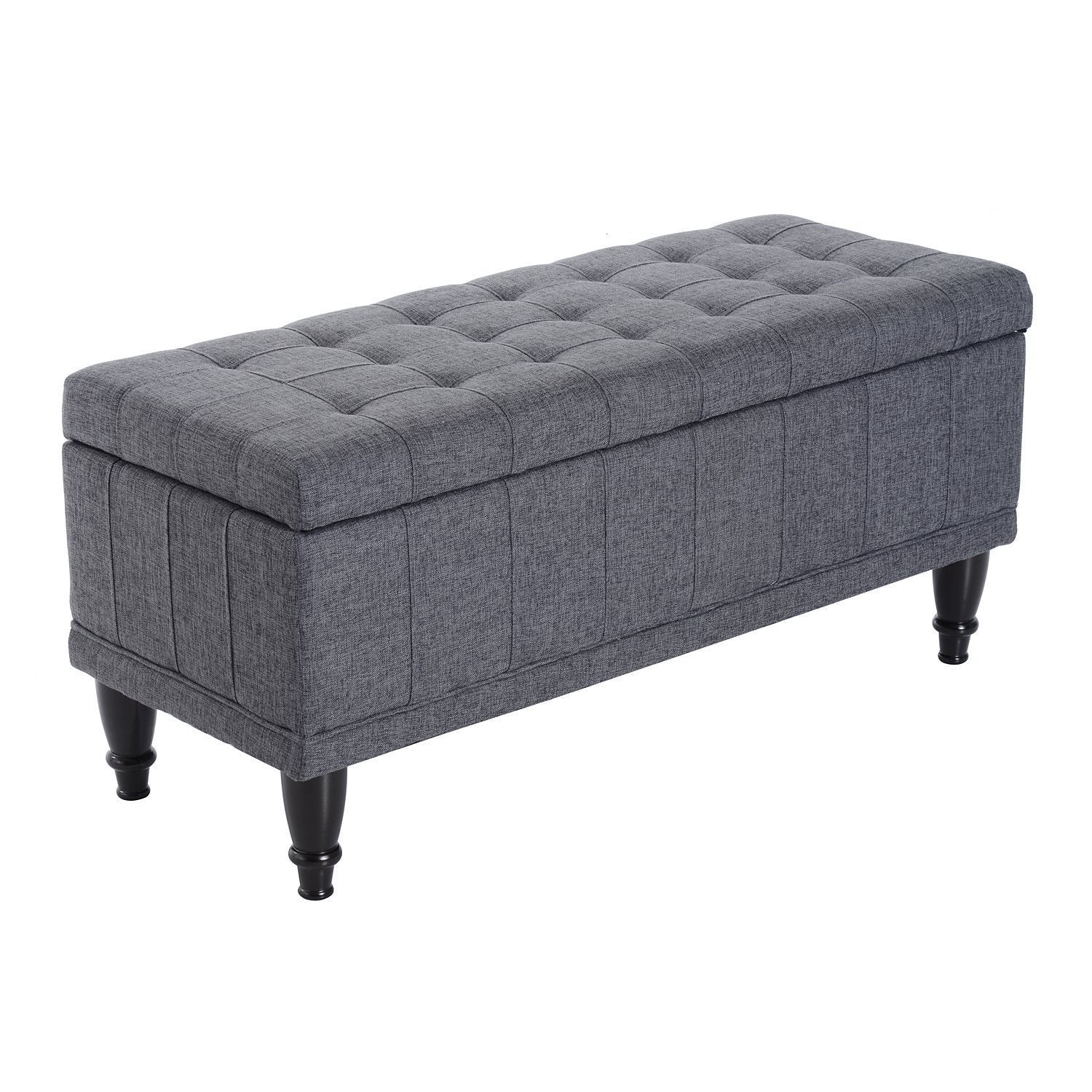 Storage Ottoman, Linen Fabric End of Bed Bench with Soft Close Lid, Button Tufted Storage Bench for Living Room, Entryway or Bedroom, 42