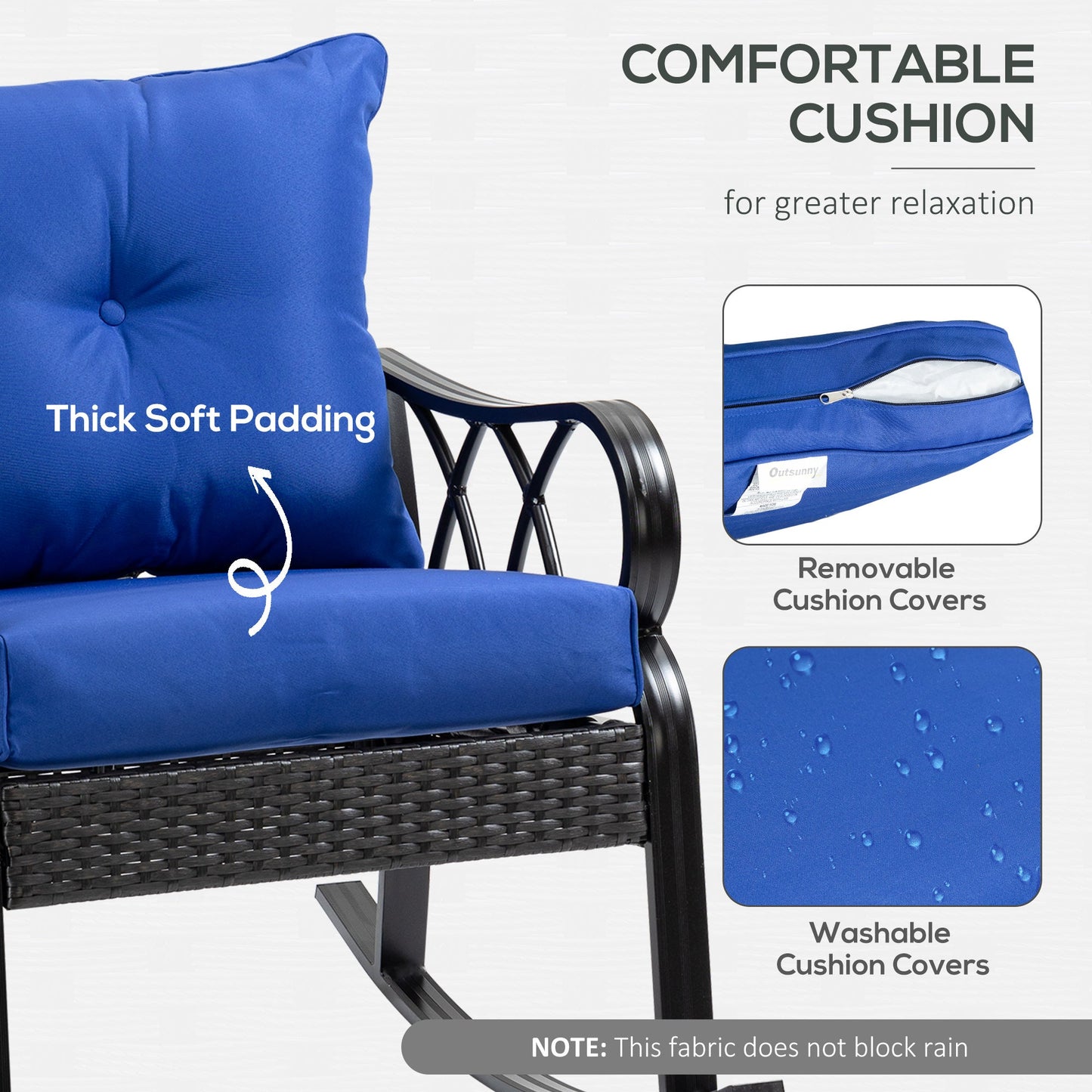 Outdoor Wicker Rocking Chair with Padded Cushions for Garden, Patio, and Backyard, Blue Patio Chairs   at Gallery Canada