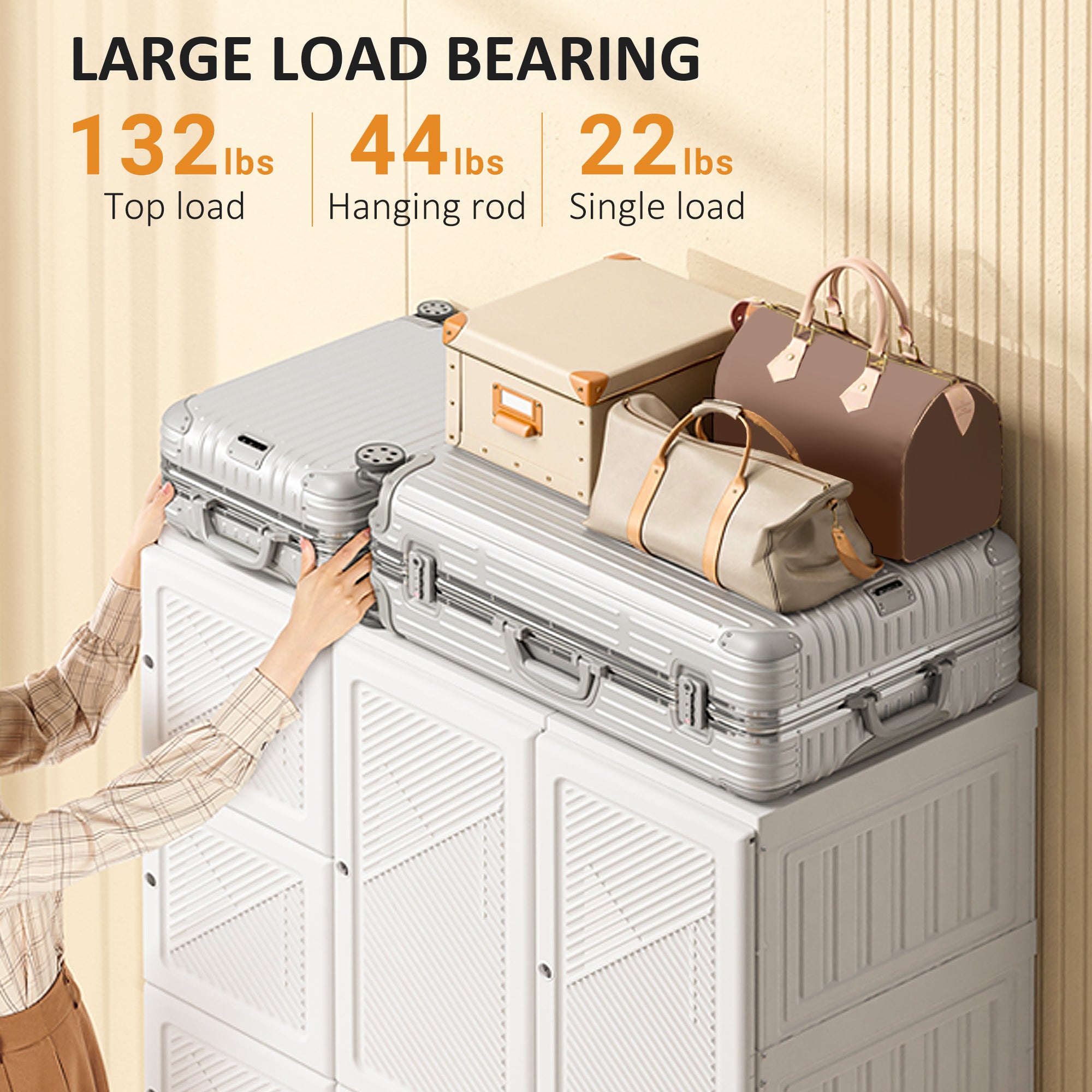 Portable Wardrobe Closet, Folding Bedroom Wardrobe, Clothes Storage Organizer with 8 Cube Compartments, White Clothing Storage at Gallery Canada