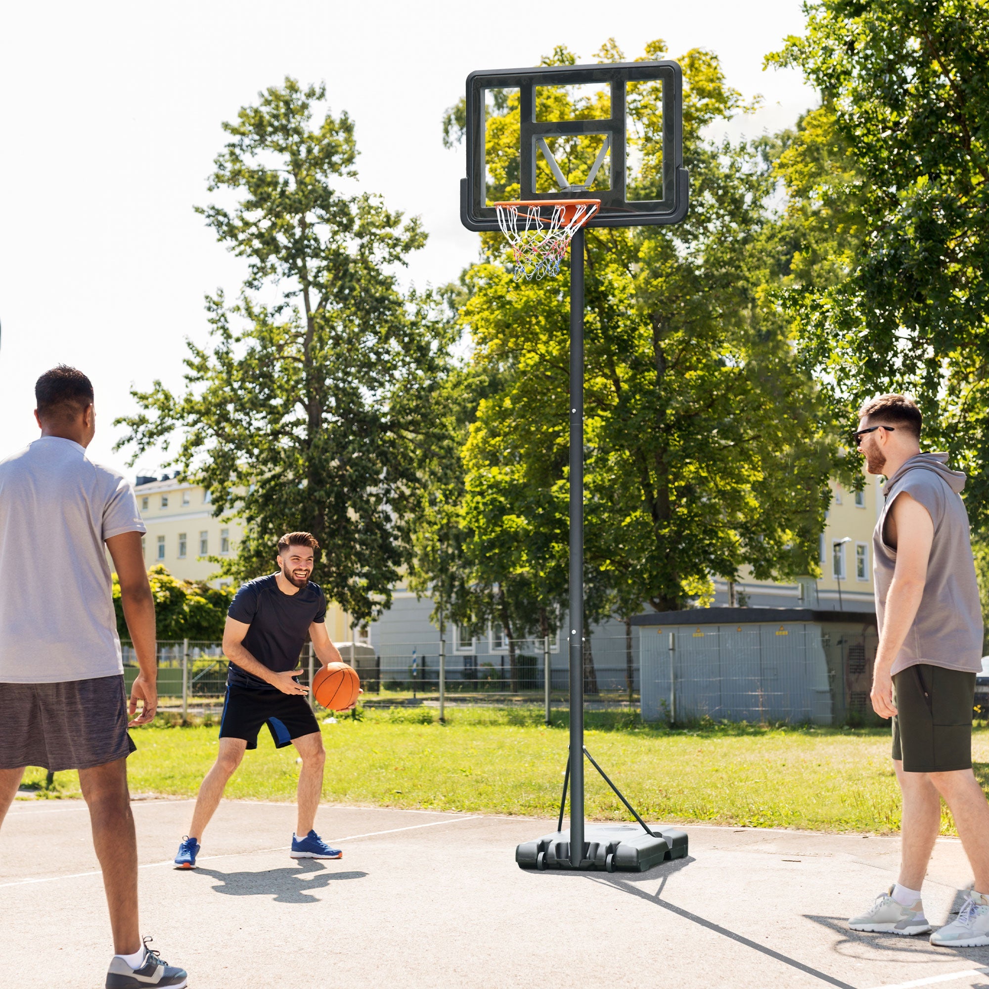 5ft-10ft Height Adjustable Basketball Hoop Stand, Portable Basketball System with Wheels and 45