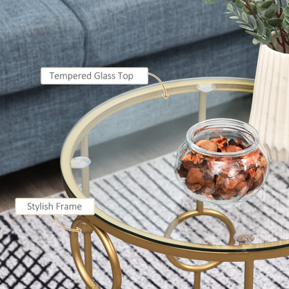 Round Coffee Tables Set of 2, Gold Nesting Side End Tables with Tempered Glass Top, Steel Frame for Living Room Coffee Tables   at Gallery Canada