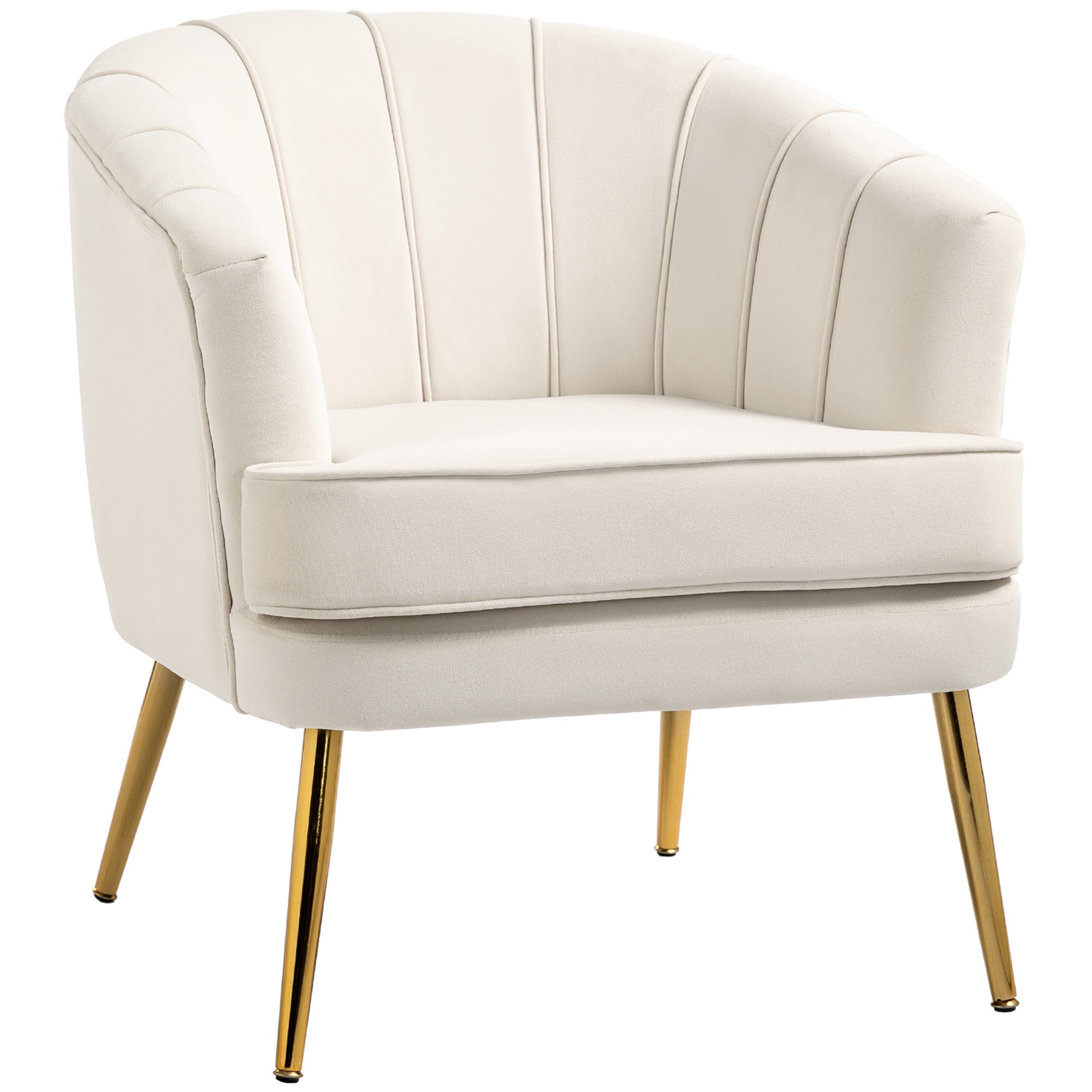 Fabric Armchair, Modern Accent Chair with Gold Metal Legs for Living Room, Bedroom, Home Office, Cream White Accent Chairs at Gallery Canada