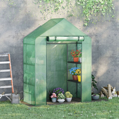 Walk In Greenhouse for Outdoor, Portable Gardening Plant Grow House with 2 Tier Shelf, Roll-Up Zippered Door, PE Cover, 55" W x 28" D x 75" H, Green Walk In Greenhouses   at Gallery Canada