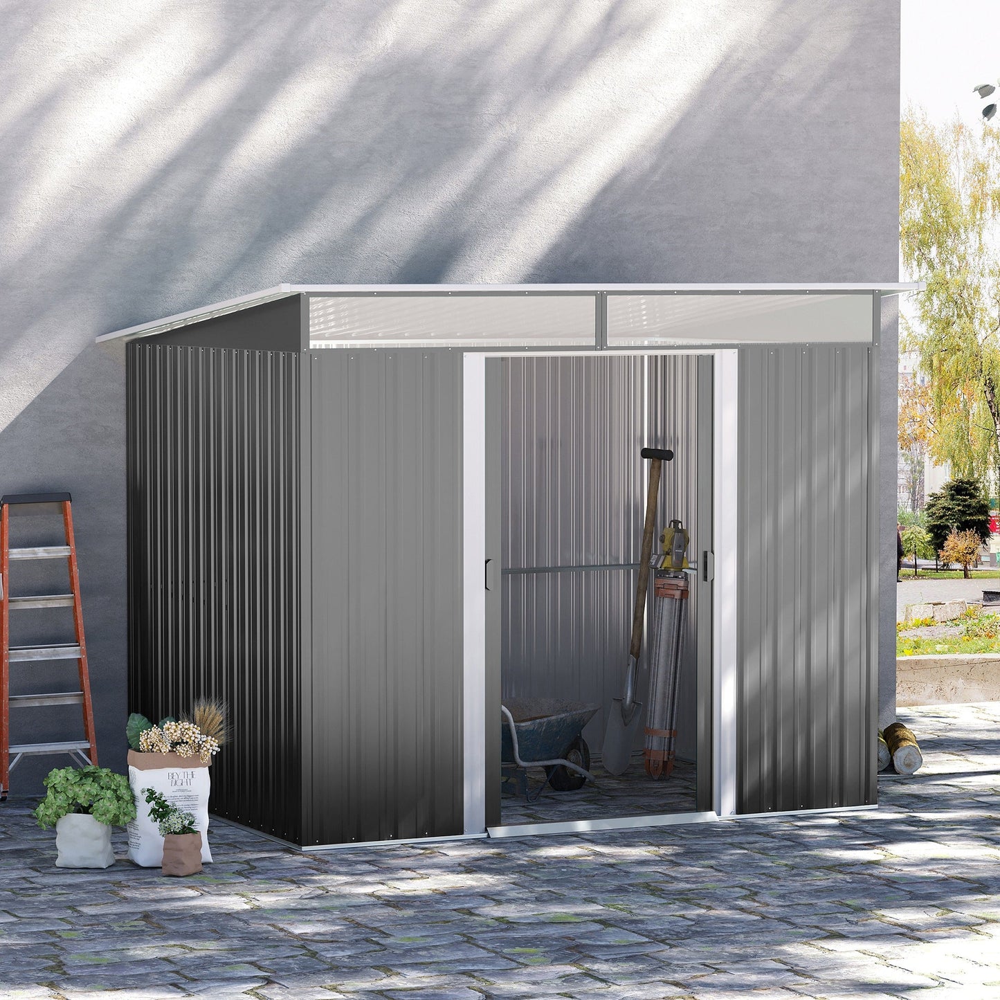 6' x 8.5' Outdoor Metal Garden Shed Utility Tool Storage Steel Backyard House, Grey Sheds   at Gallery Canada