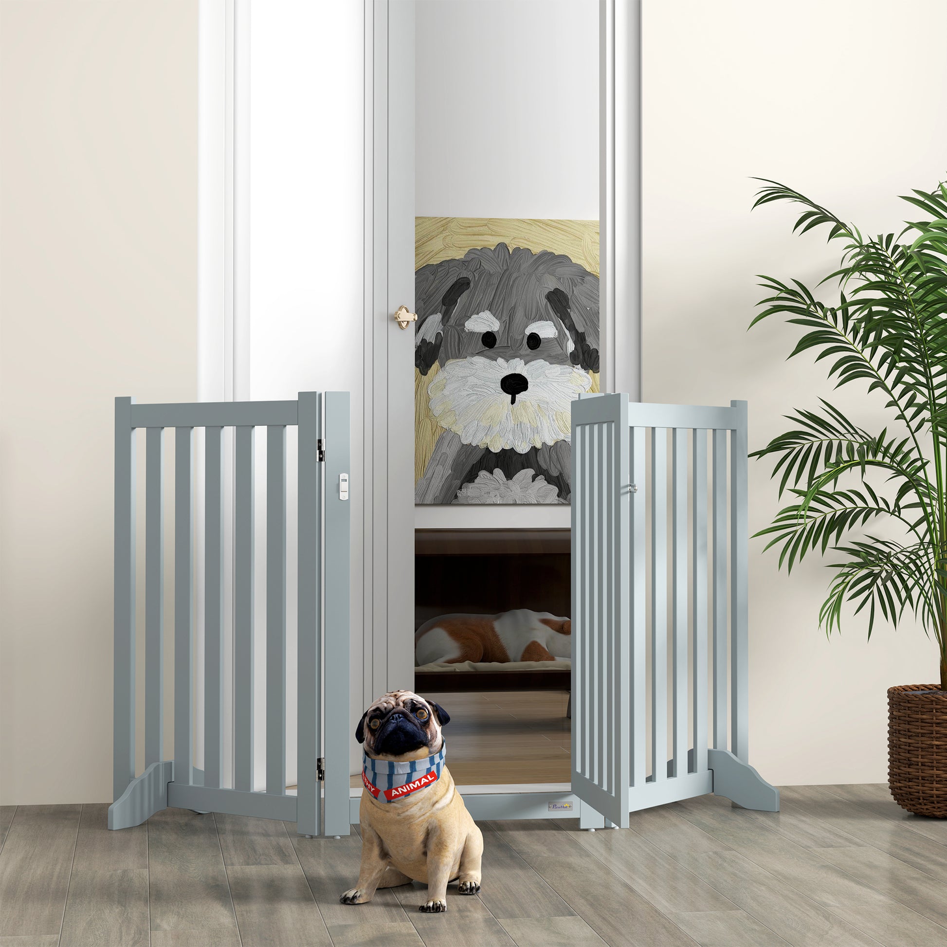 3-Panel Foldable Dog Gate with Feet for Medium Dogs and Below, Grey Houses, Kennels & Pens Grey  at Gallery Canada