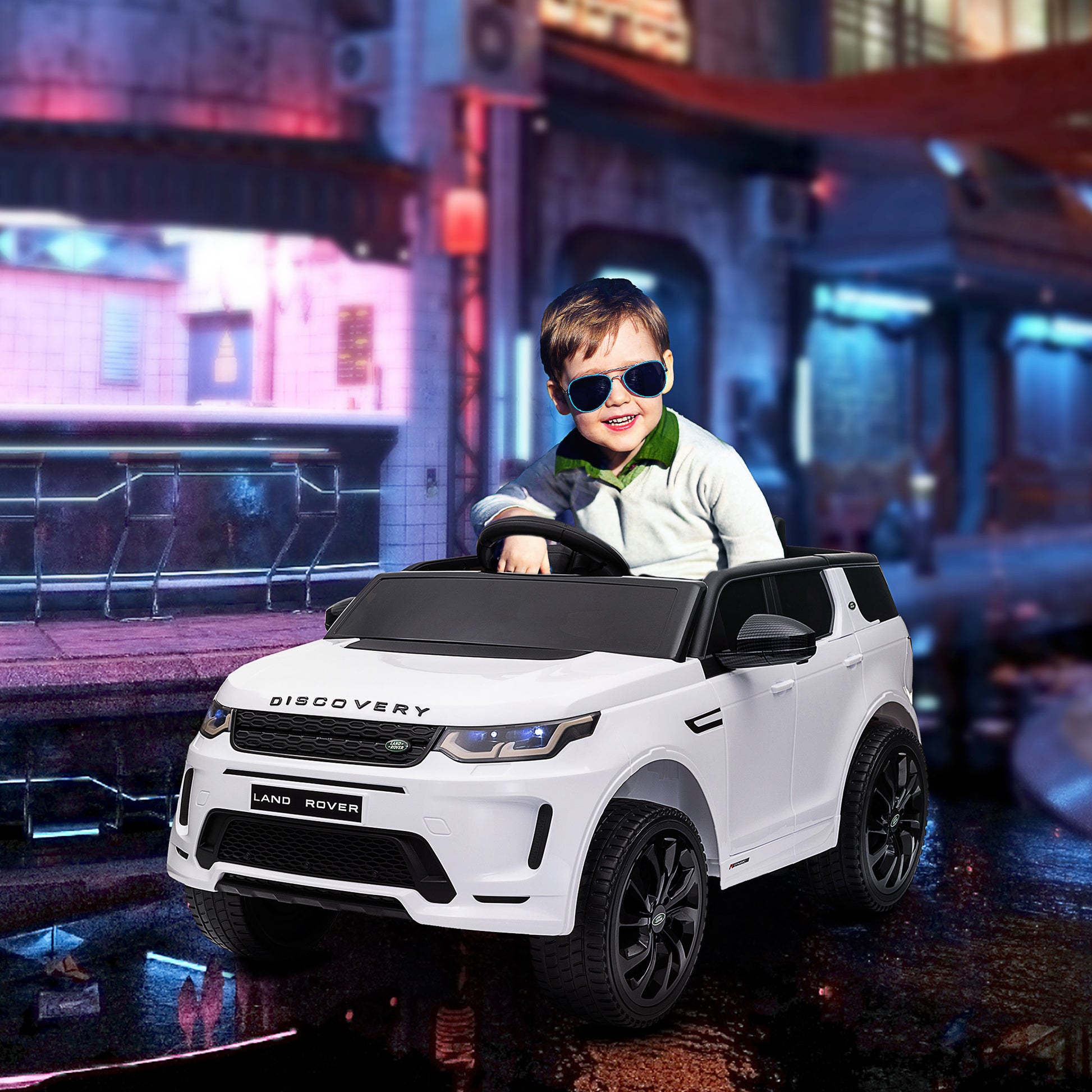 Land Rover Discovery Sport Licensed 12V Ride on Car w/ Remote, Soft Start, LED Lights, Music Horn, White Electric Toy Cars White  at Gallery Canada