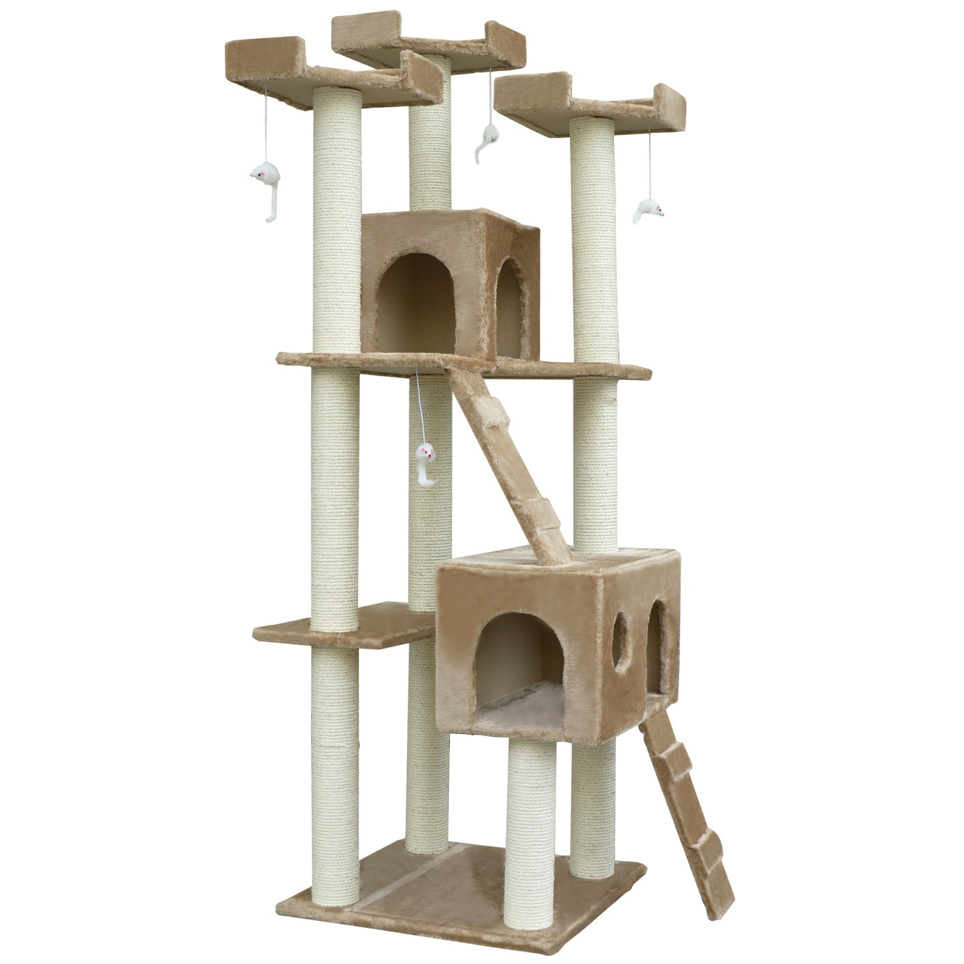 71-Inch Cat Tree Furniture Pet Tower House with Scratch Post and Condo, Beige Cat Towers Beige  at Gallery Canada