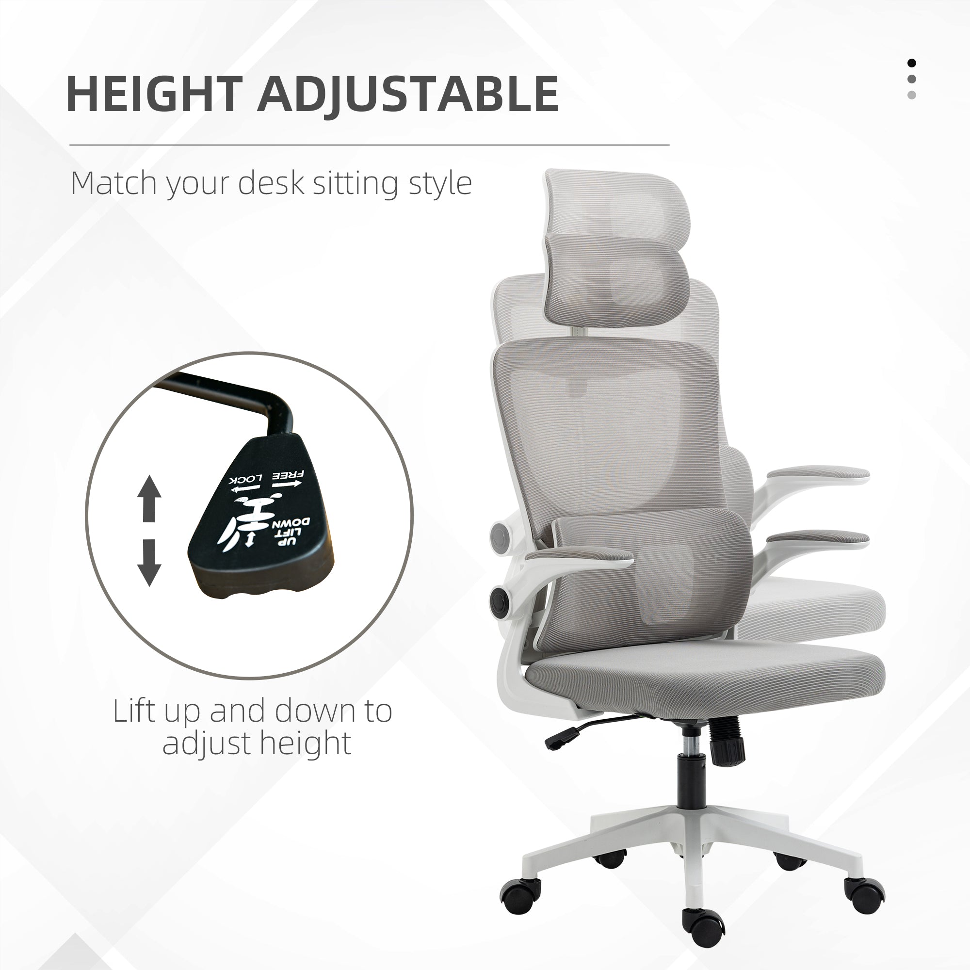 High Back Office Chair, Mesh Computer Desk Chair with Adjustable Headrest, Lumbar Support, Armrest, Adjustable Height, Grey Executive & Manager Chairs   at Gallery Canada