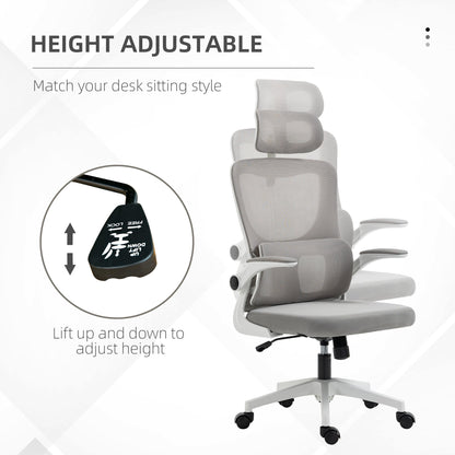 High Back Office Chair, Mesh Computer Desk Chair with Adjustable Headrest, Lumbar Support, Armrest, Adjustable Height, Grey Executive & Manager Chairs   at Gallery Canada