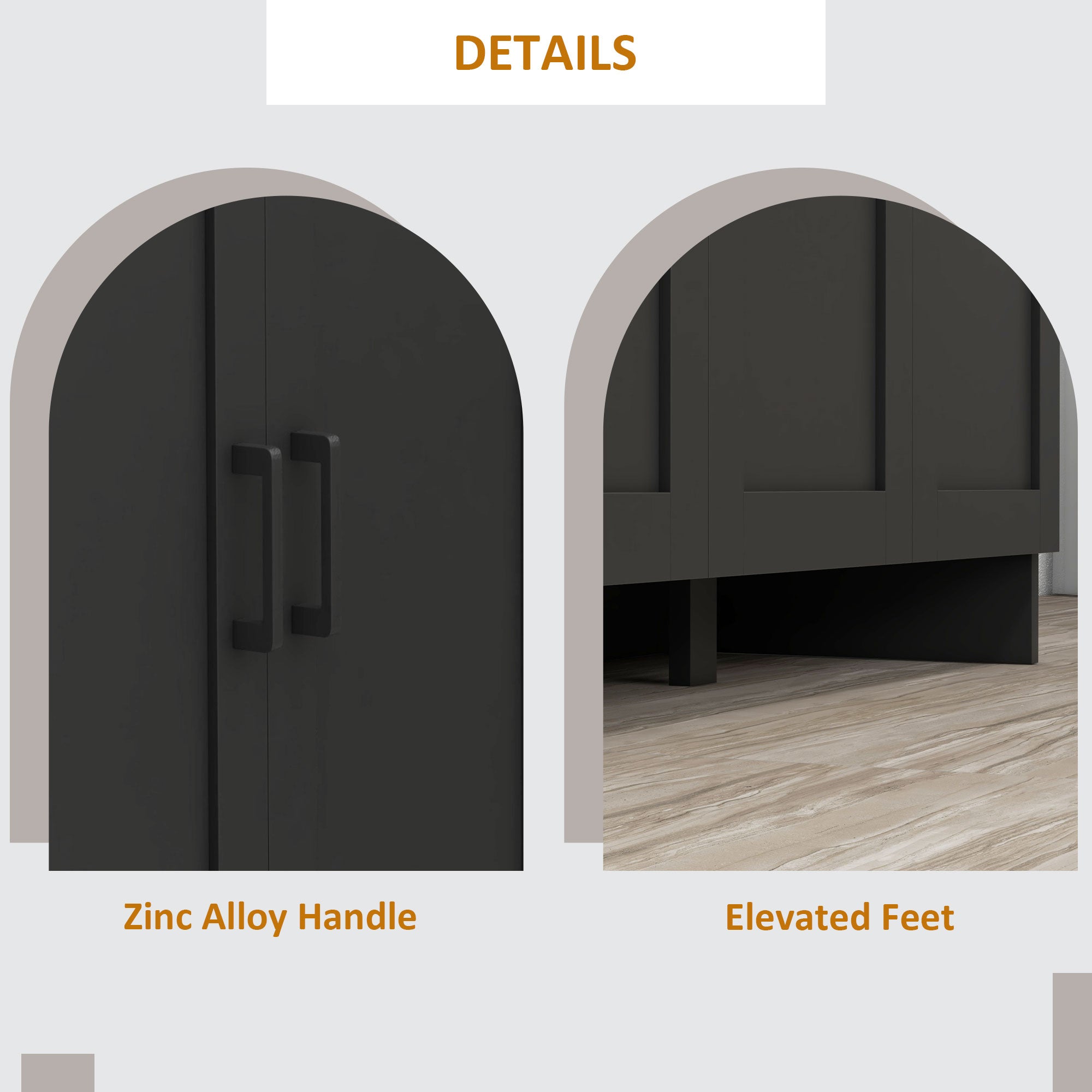 Modern Sideboard Buffet Cabinet, Modern Kitchen Storage Cabinet with 3 Doors Adjustable Shelves, for Dining Room, Black Kitchen Pantry Cabinets at Gallery Canada