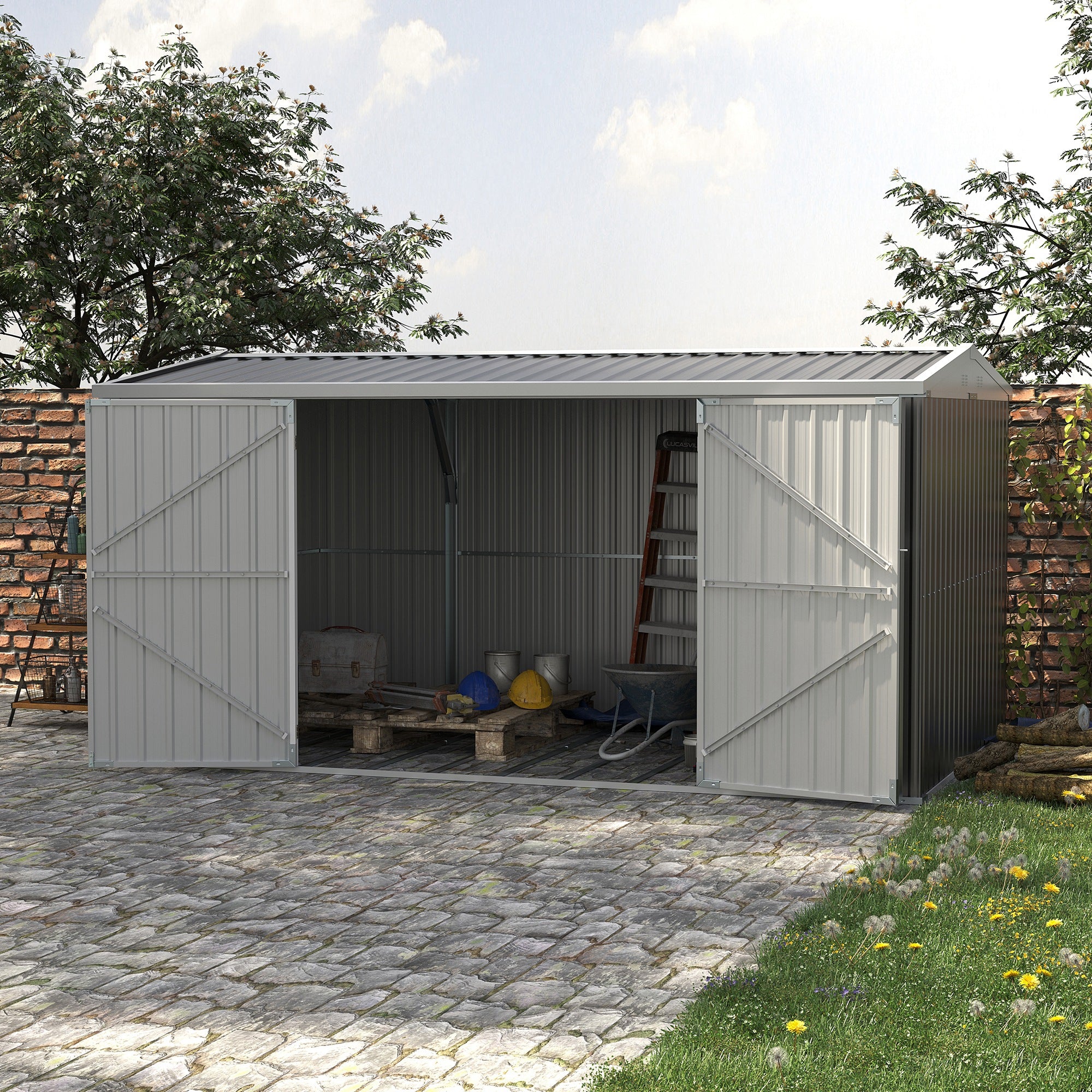 14' x 8' Galvanized Steel Storage Shed, Garden Shed with Lockable Doors, Air Vents for Backyard, Patio and Lawn, Grey Sheds at Gallery Canada
